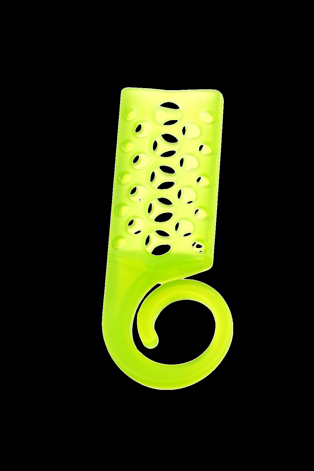 Green glass cannabis oil burner pipe with perforated barrel.