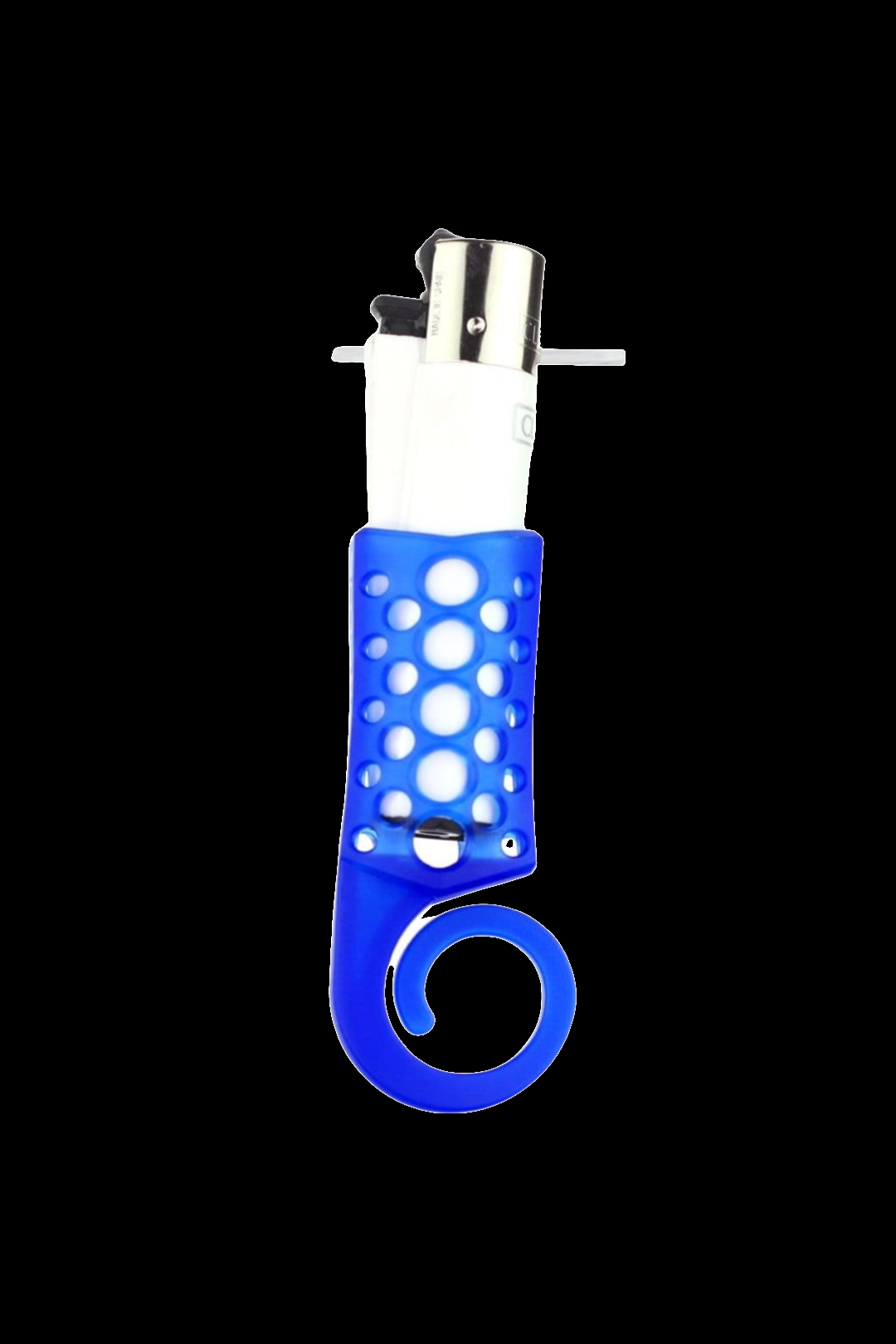 Blue glass butane lighter with bubble accents.