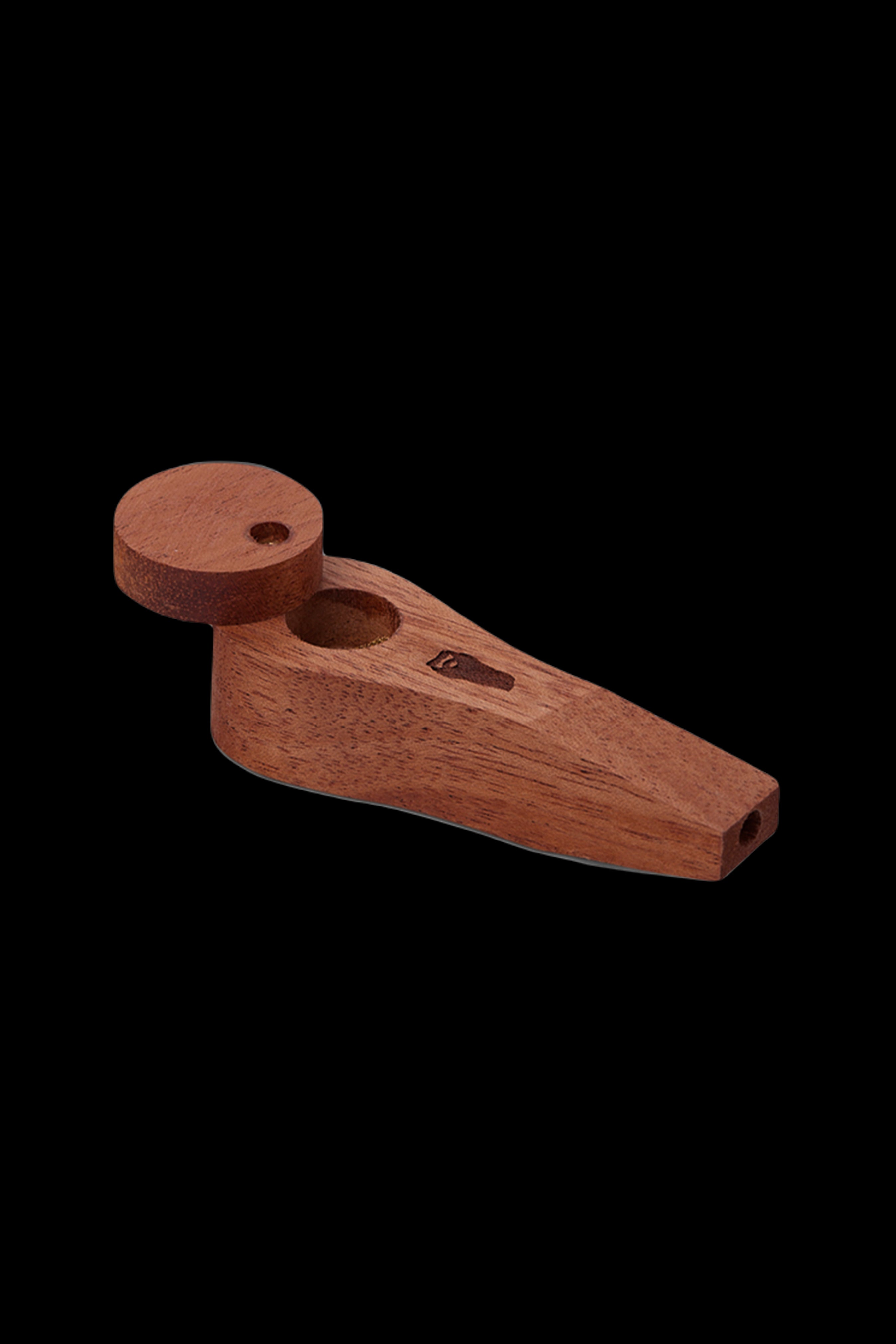Wooden cannabis pipe isolated on a black background.