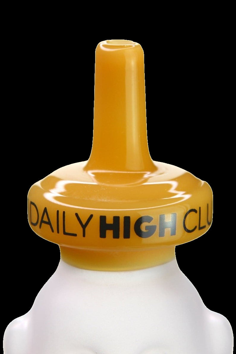 Golden cannabis dab nail with “DAILY HIGH CLUB” text.