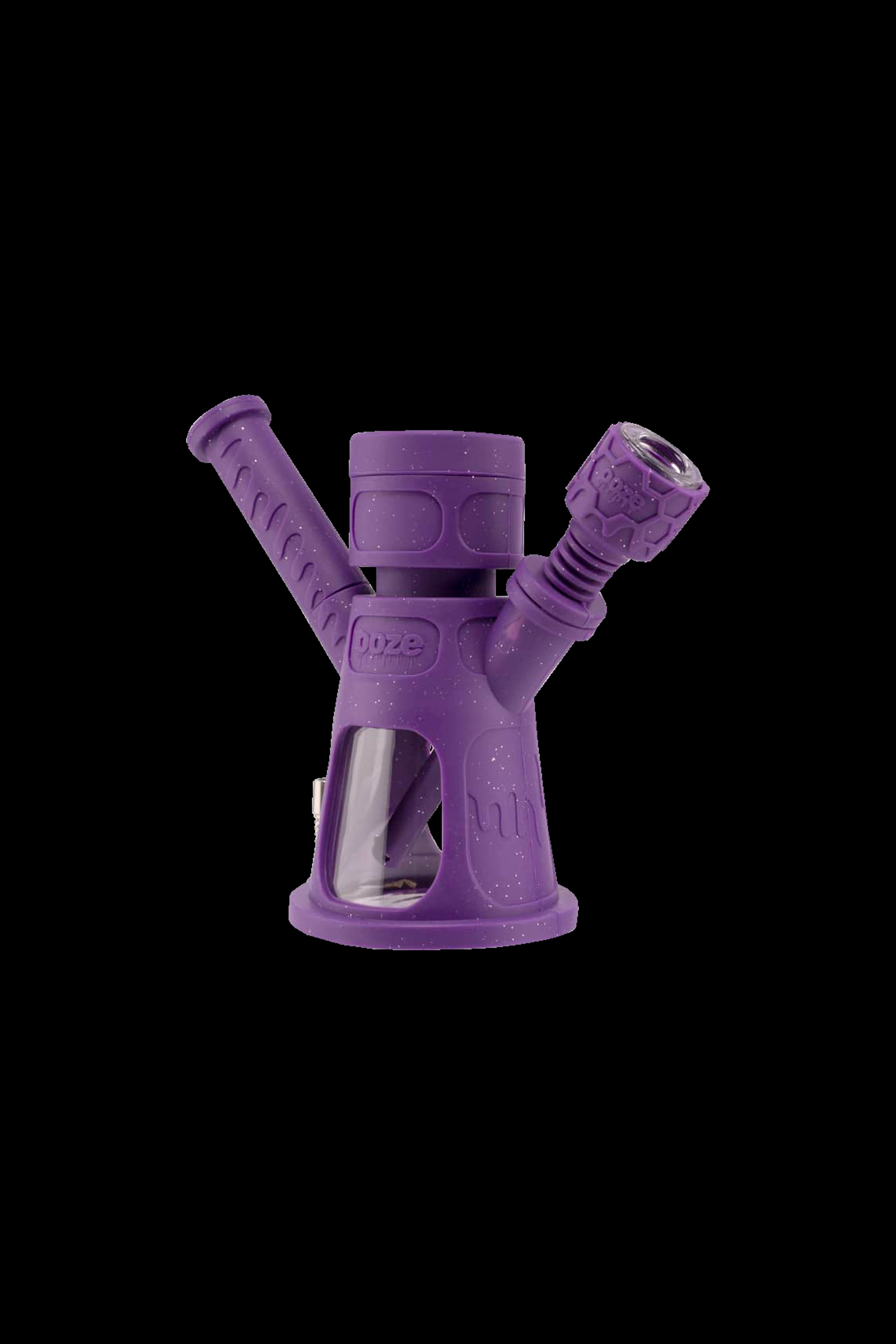 Purple silicone bubbler water pipe for cannabis smoking.
