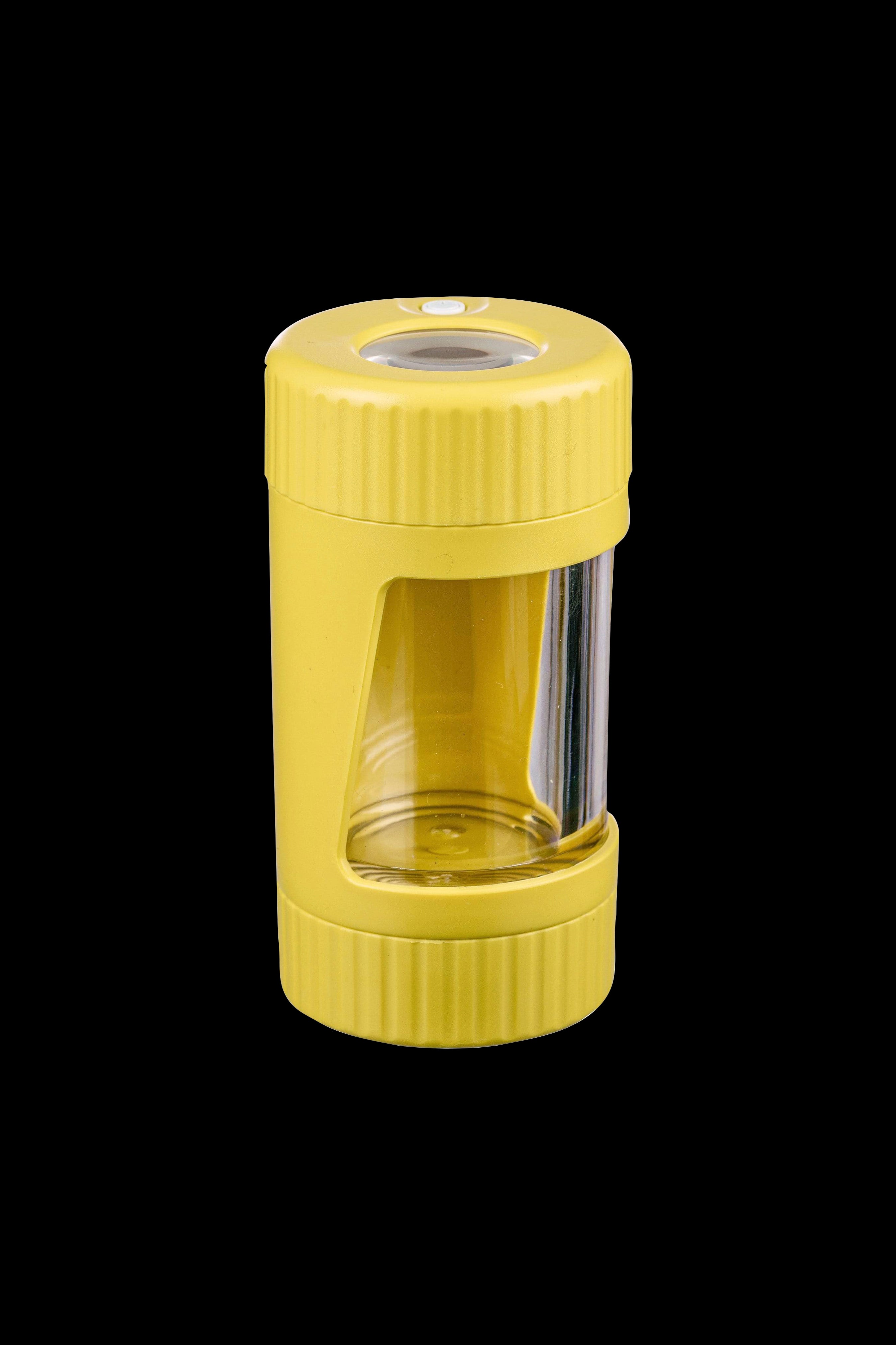 Yellow cannabis oil cartridge with clear viewing window.