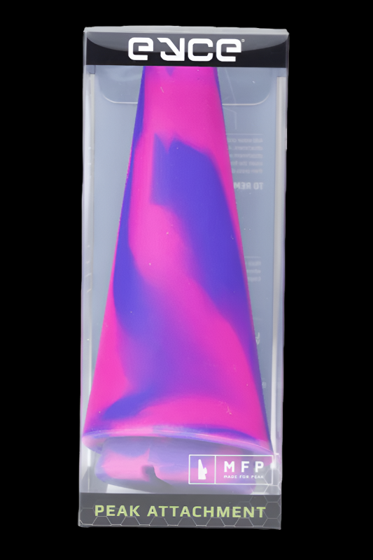 A boxed, purple and pink Peak attachment for a water pipe, with branding visible."