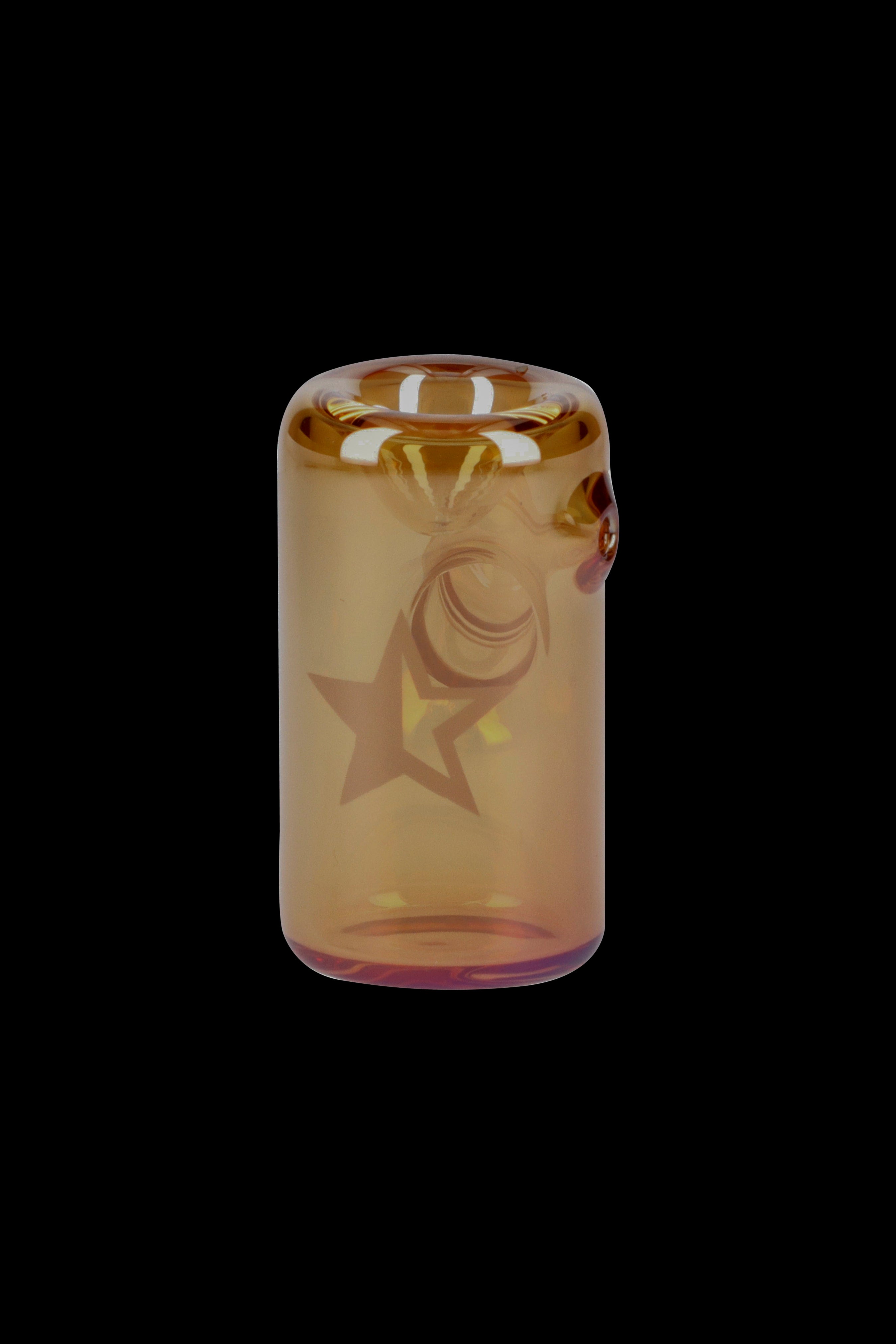 Amber glass bubbler with celestial star and crescent moon design.