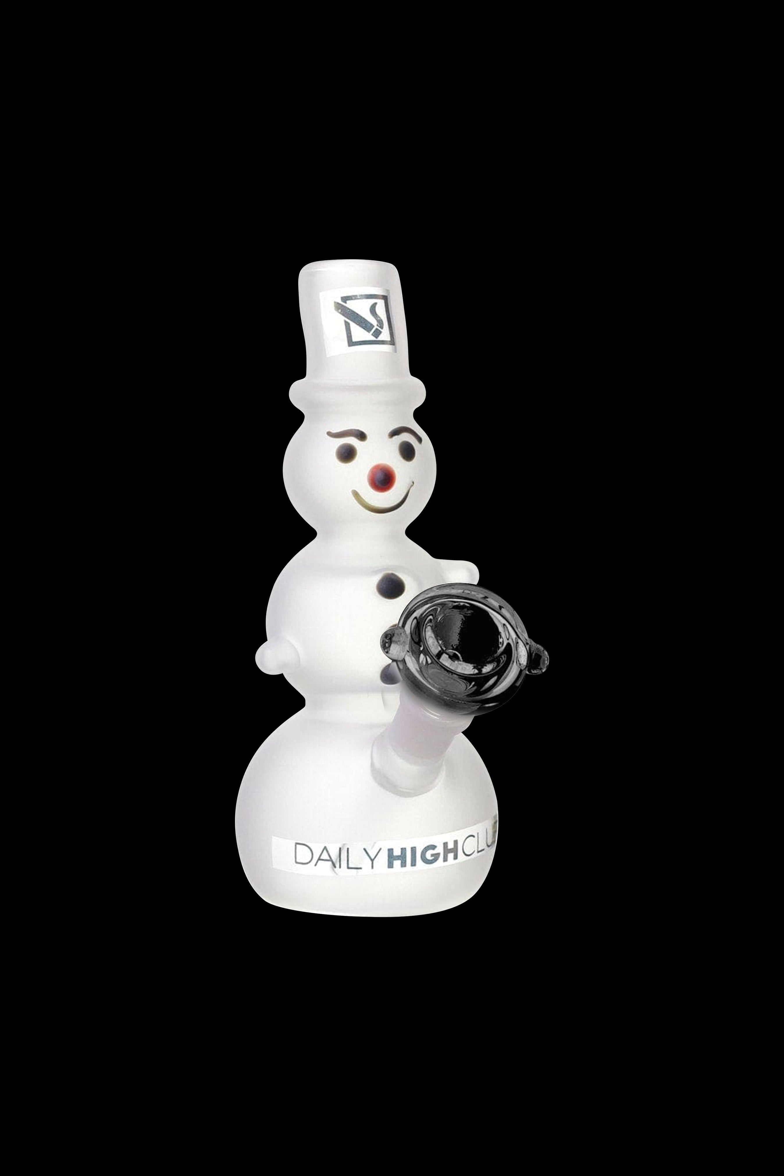 Frosted glass snowman-shaped water pipe with a bowl piece, branded "DAILY HIGHCLUB".