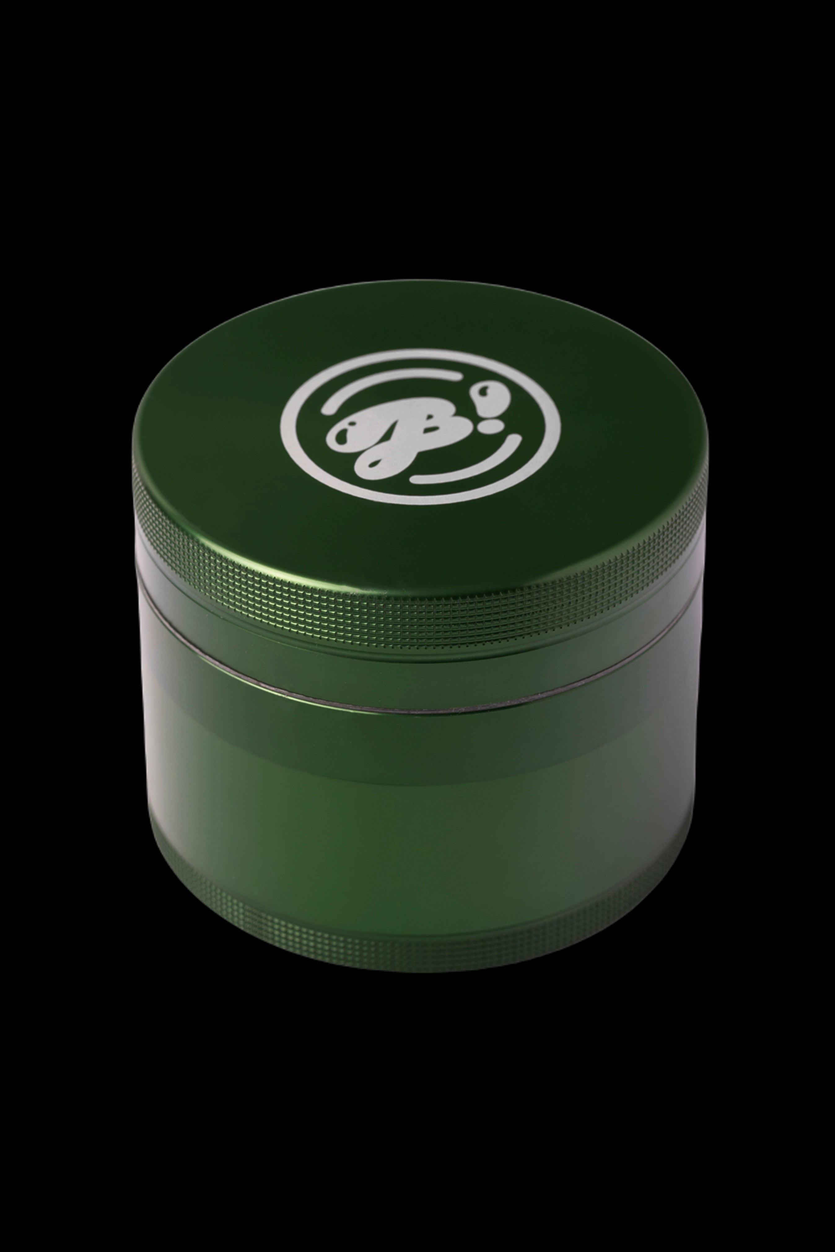 Green four-piece cannabis grinder with a white logo.