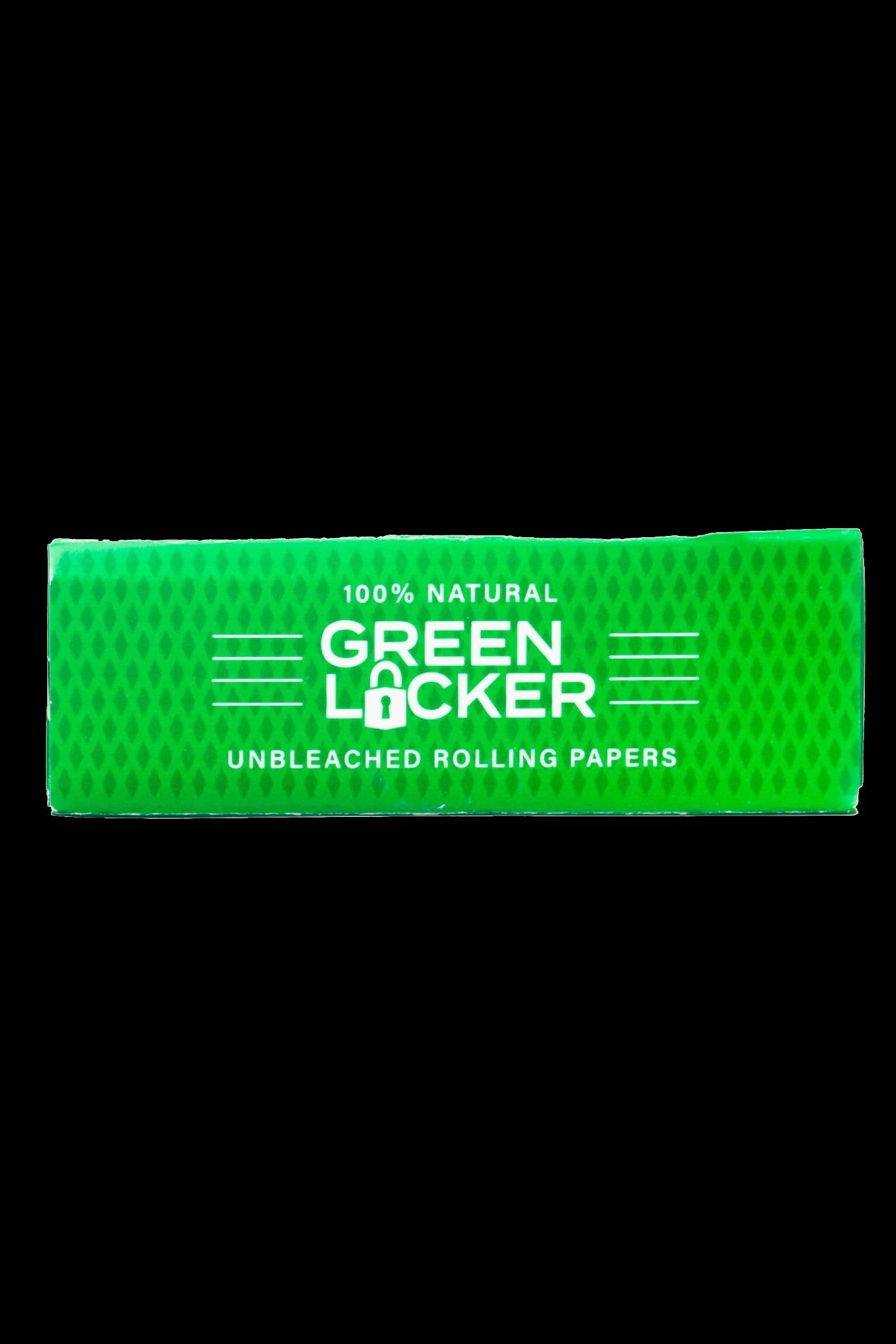 Pack of Green Locker unbleached rolling papers with a green diamond pattern.