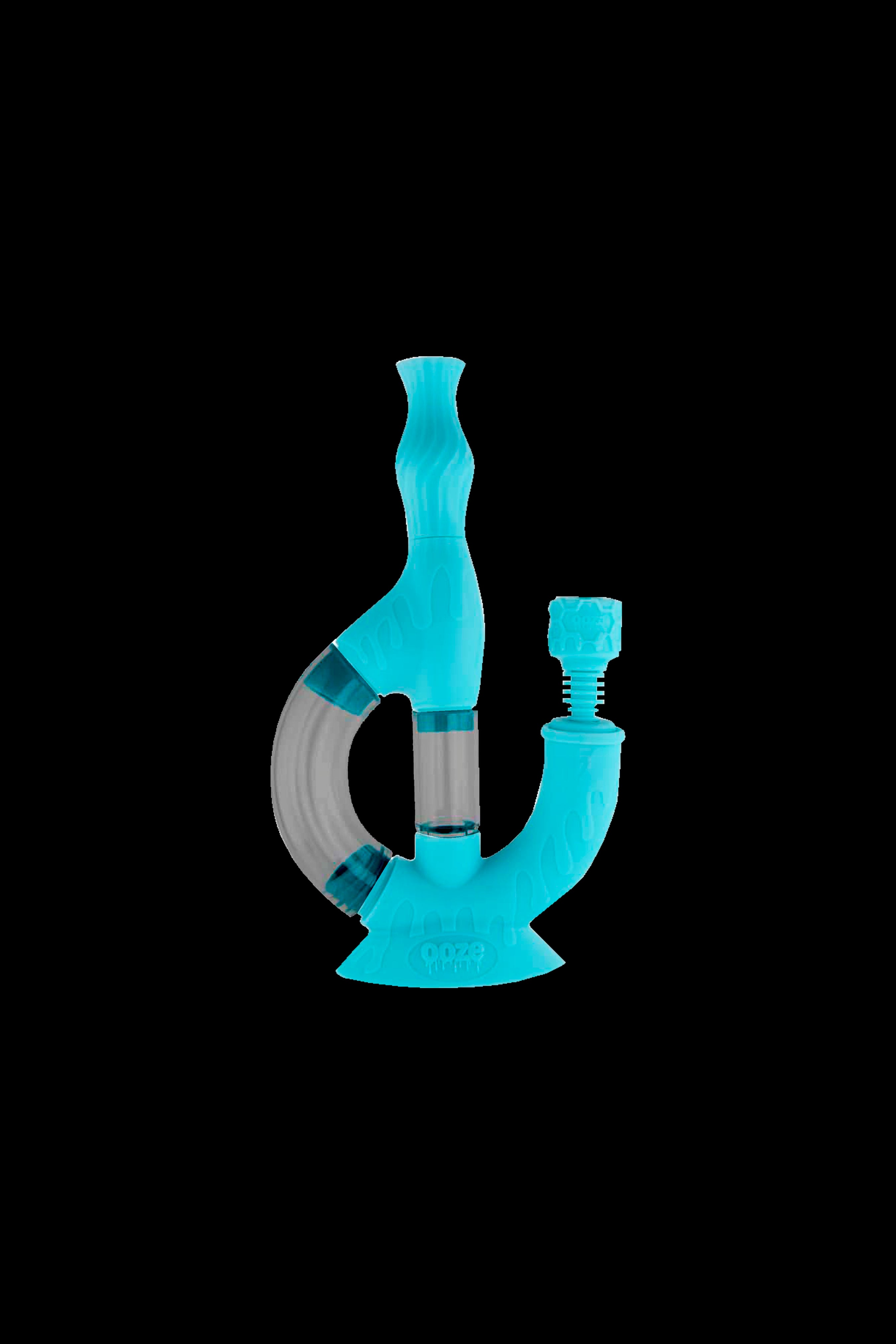 Blue glass water pipe with bubbler and mouthpiece.