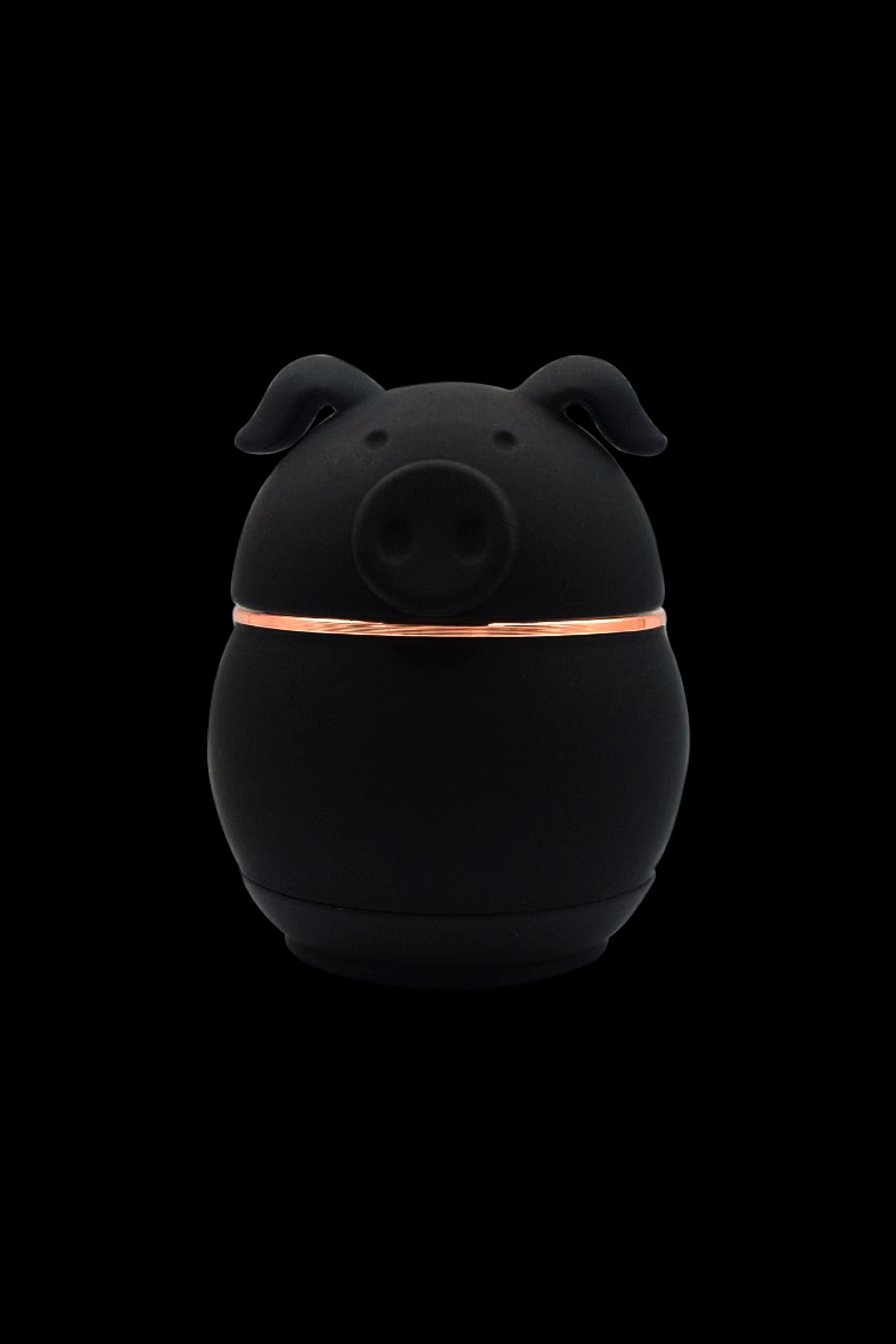 Black ceramic dab rig shaped like a pig with a glowing orange band around its midsection.