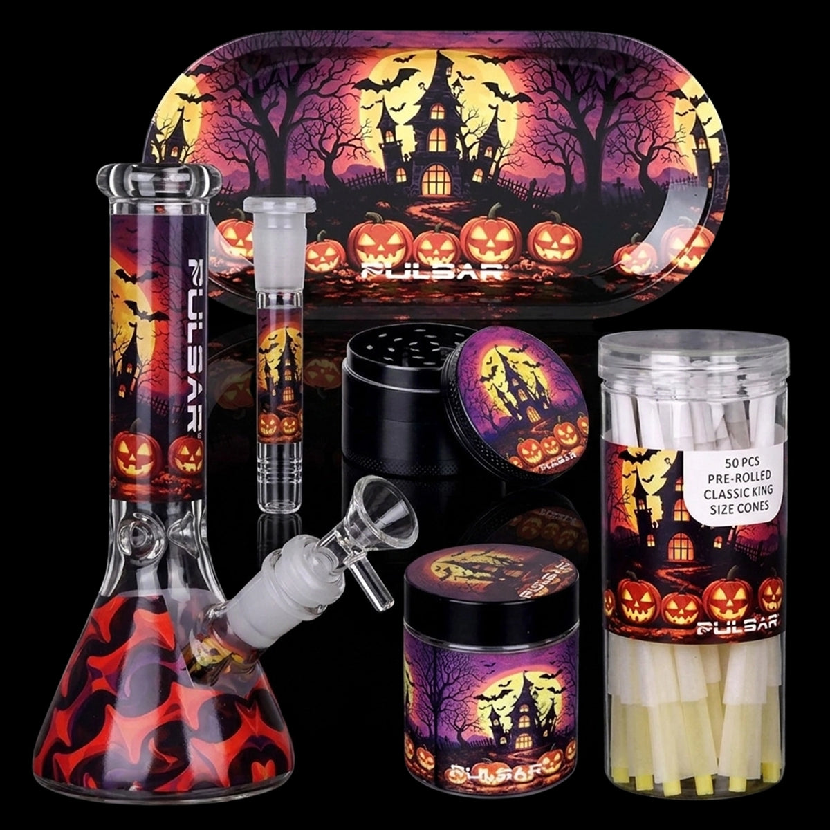 Pulsar Halloween House Beaker Glass Bong Smokers Kit - 8" / 14mm F