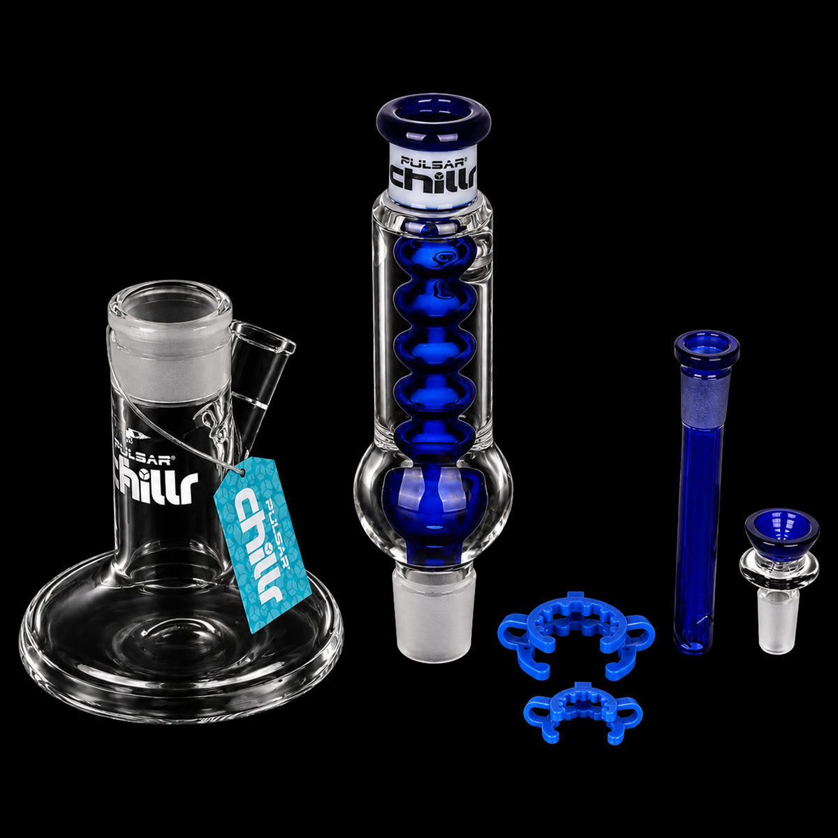 Pulsar Chillr Glycerin Straight Tube Glass Bong - 13" / 14mm F / Blue