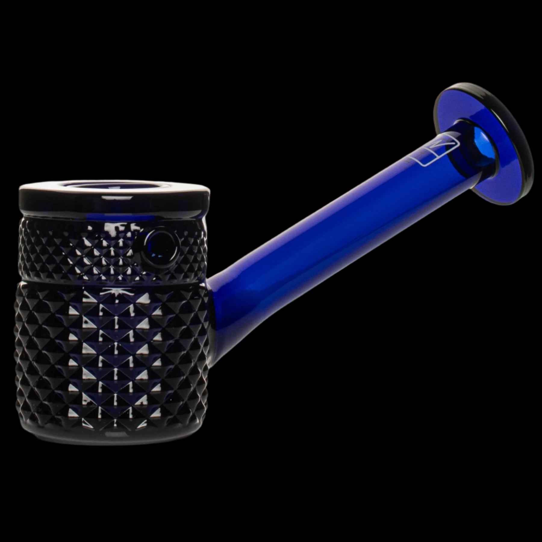 Black and blue glass rig for dabbing concentrates.