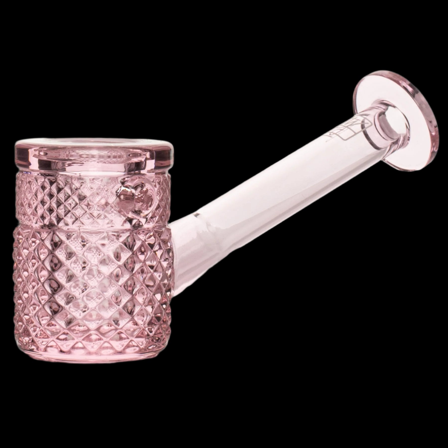 Pink glass bubbler for smoking cannabis.
