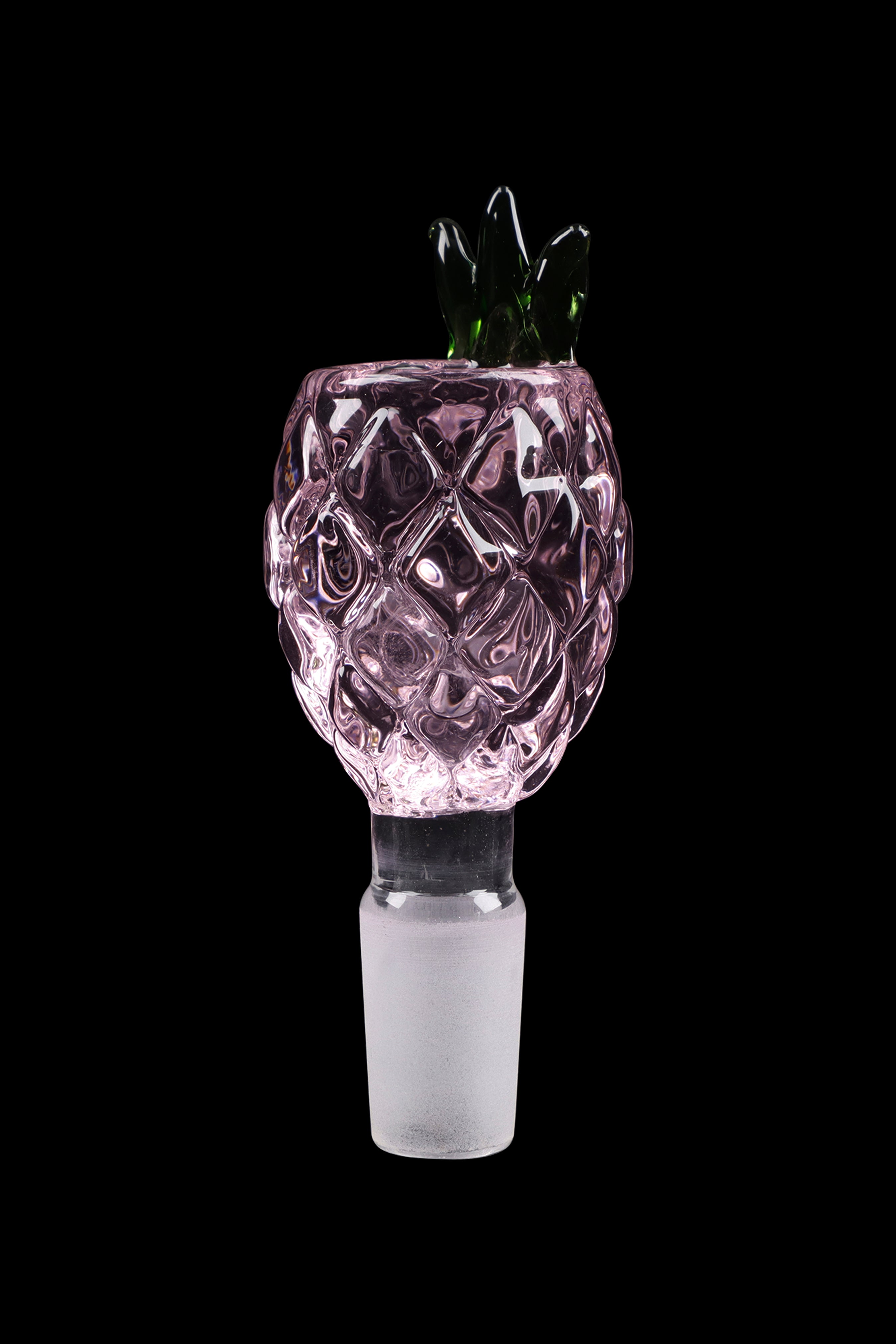 A close-up of the Pineapple Herb Bowl, showing its textured glass and rounded shape against a dark background.