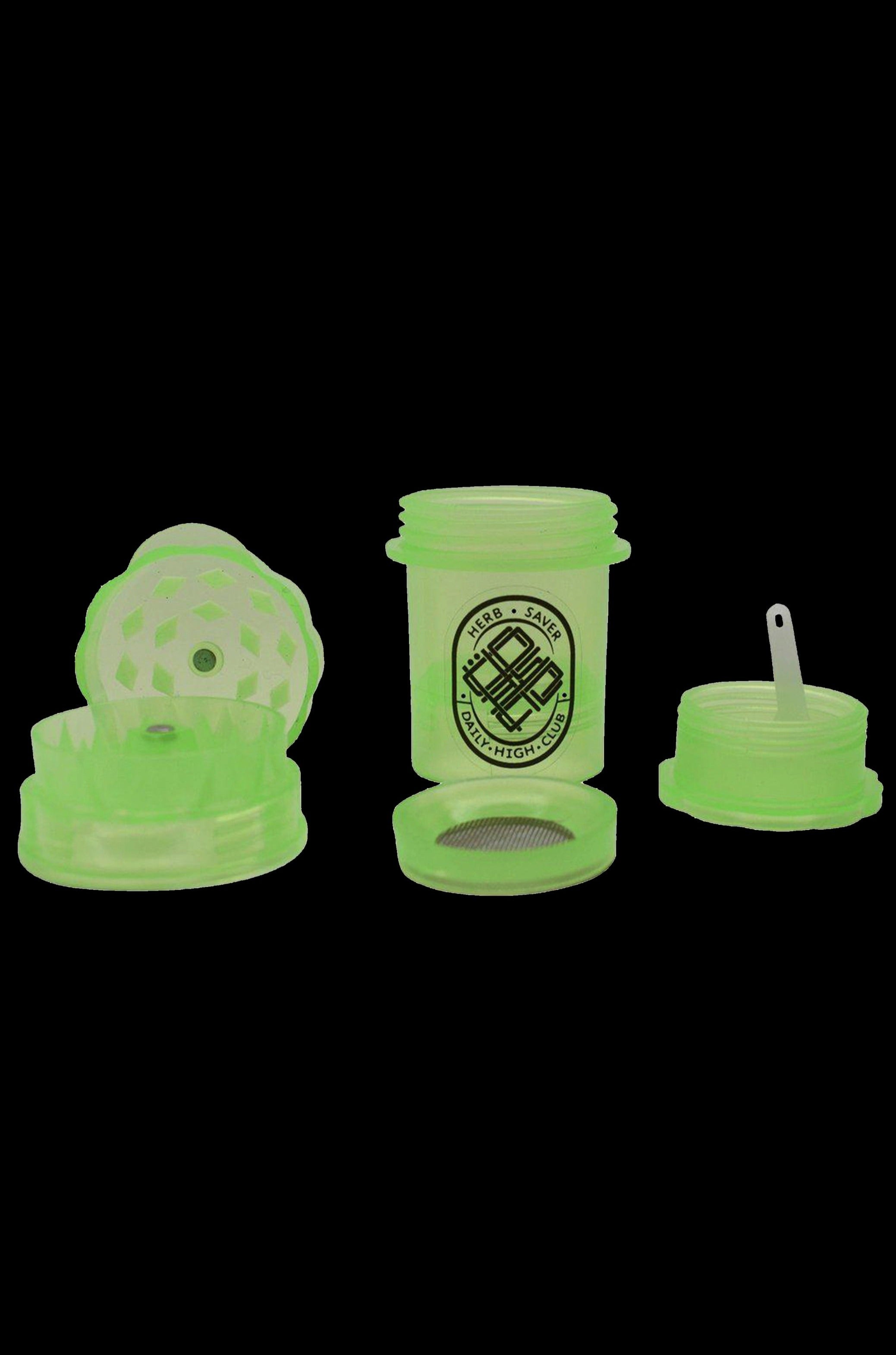 Neon green silicone cannabis storage containers with airtight seals and keychains, displayed on a white background.