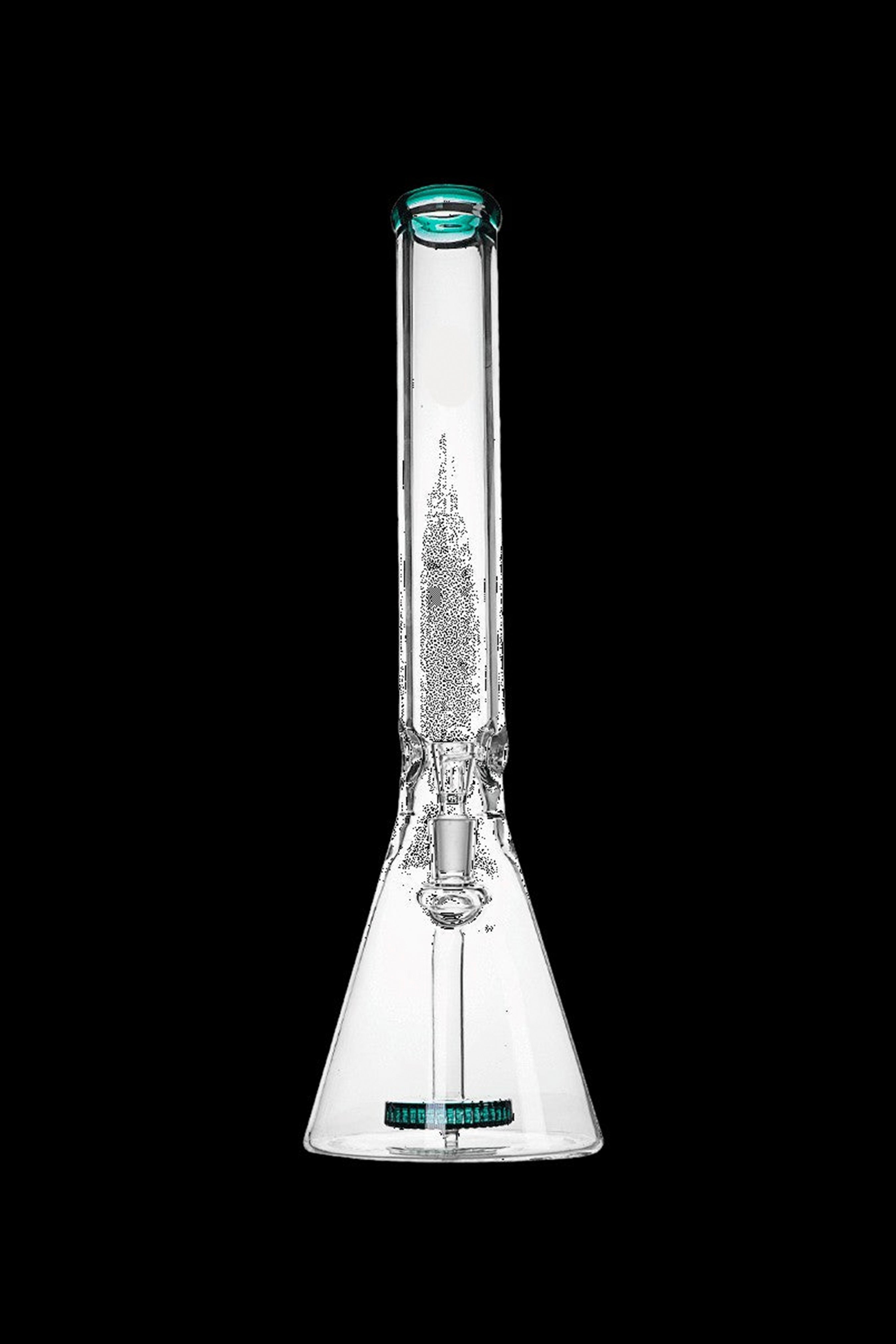 Clear glass bong with bubbling water, isolated on black.