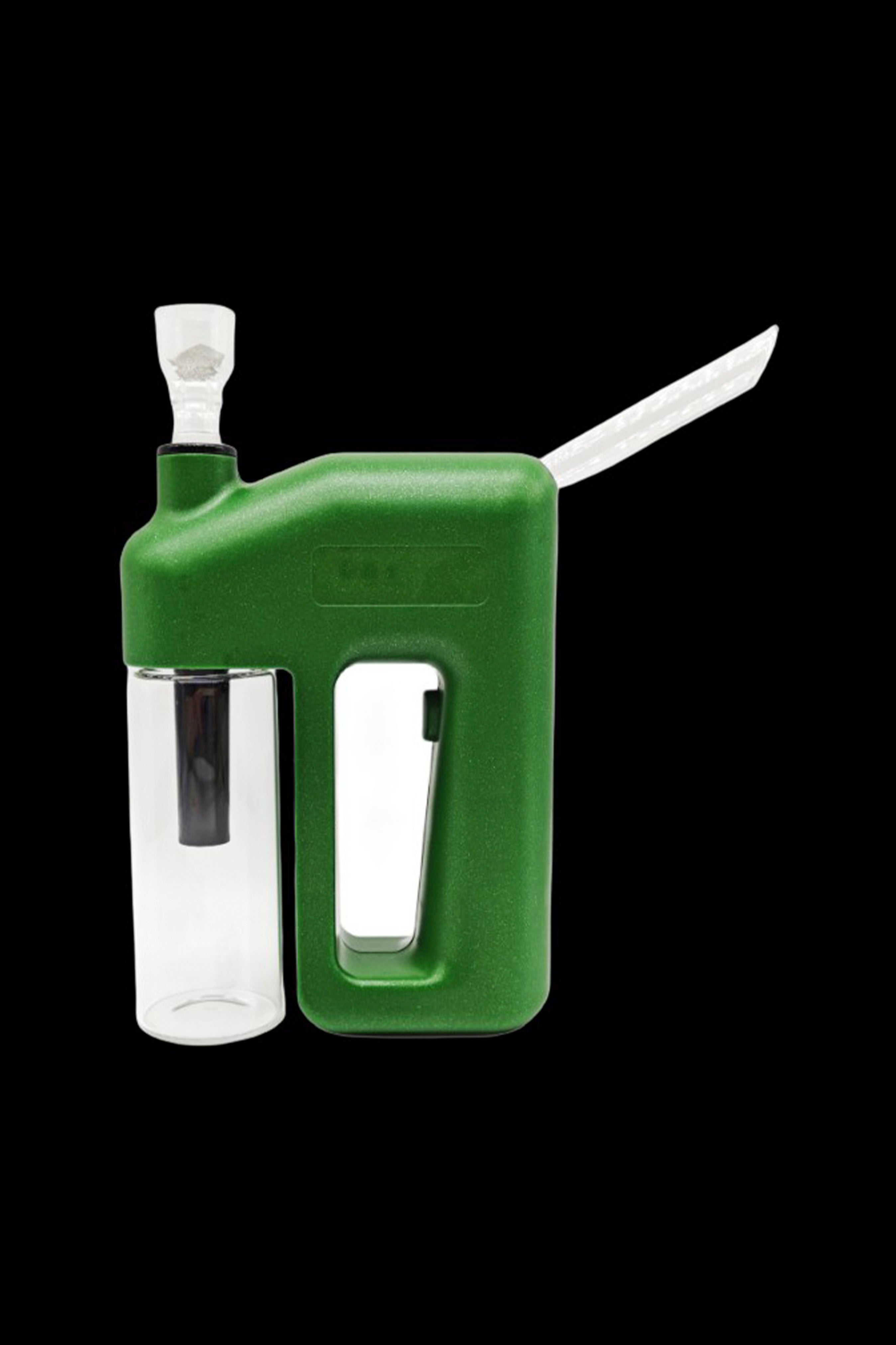 Green silicone bubbler water pipe with glass insert.