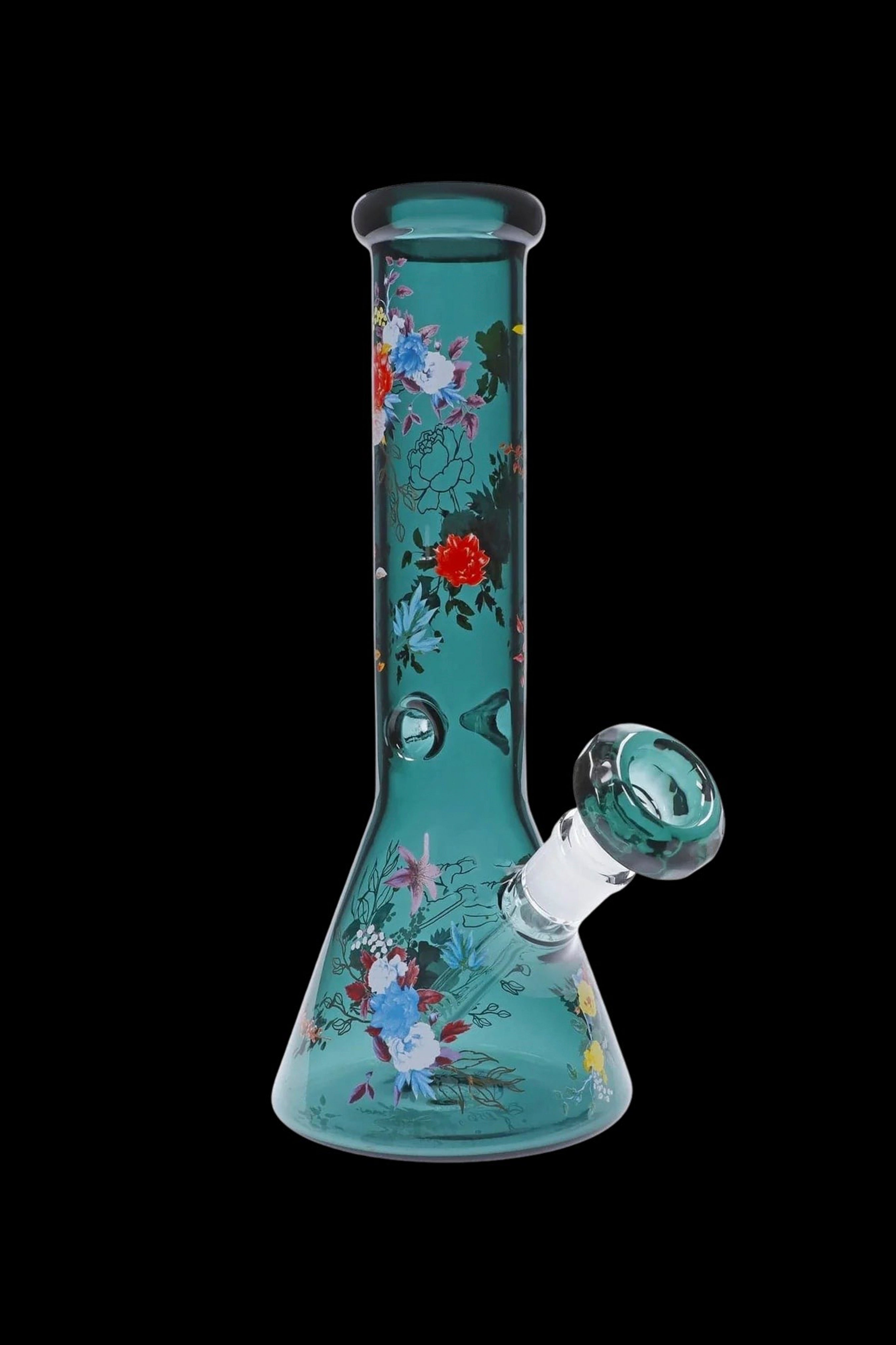 Famous Design Floral Lush Beaker Bong - Teal