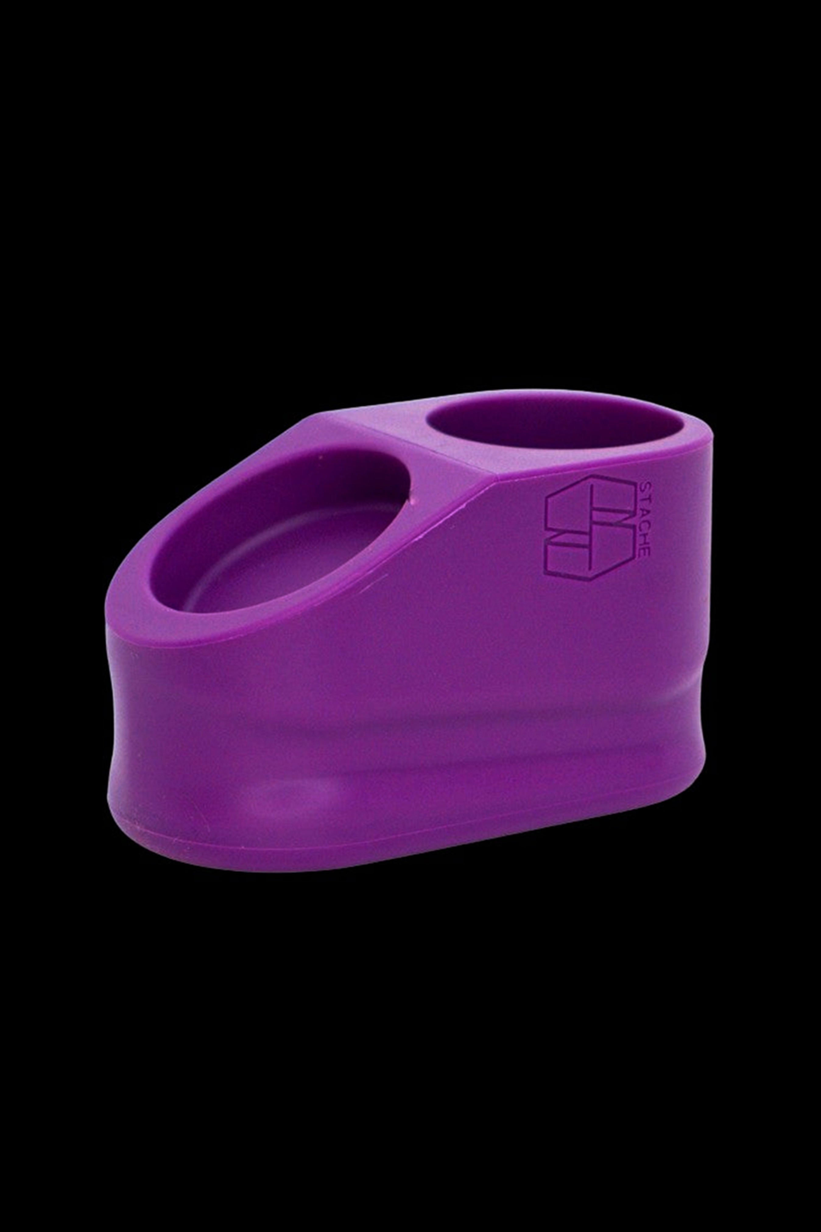 Purple silicone dab rig with two bowls.