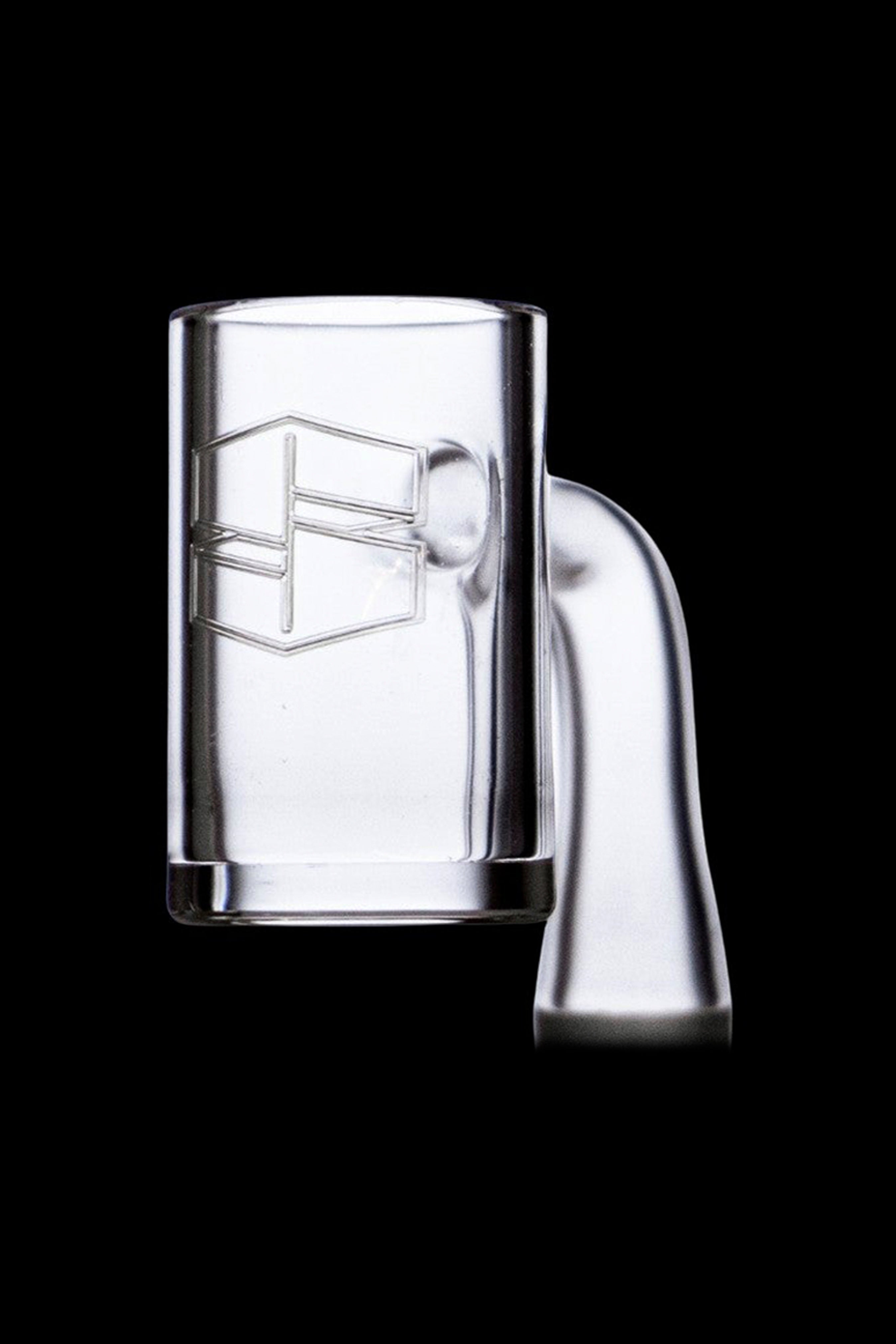 Clear glass dab rig insert with branded logo.