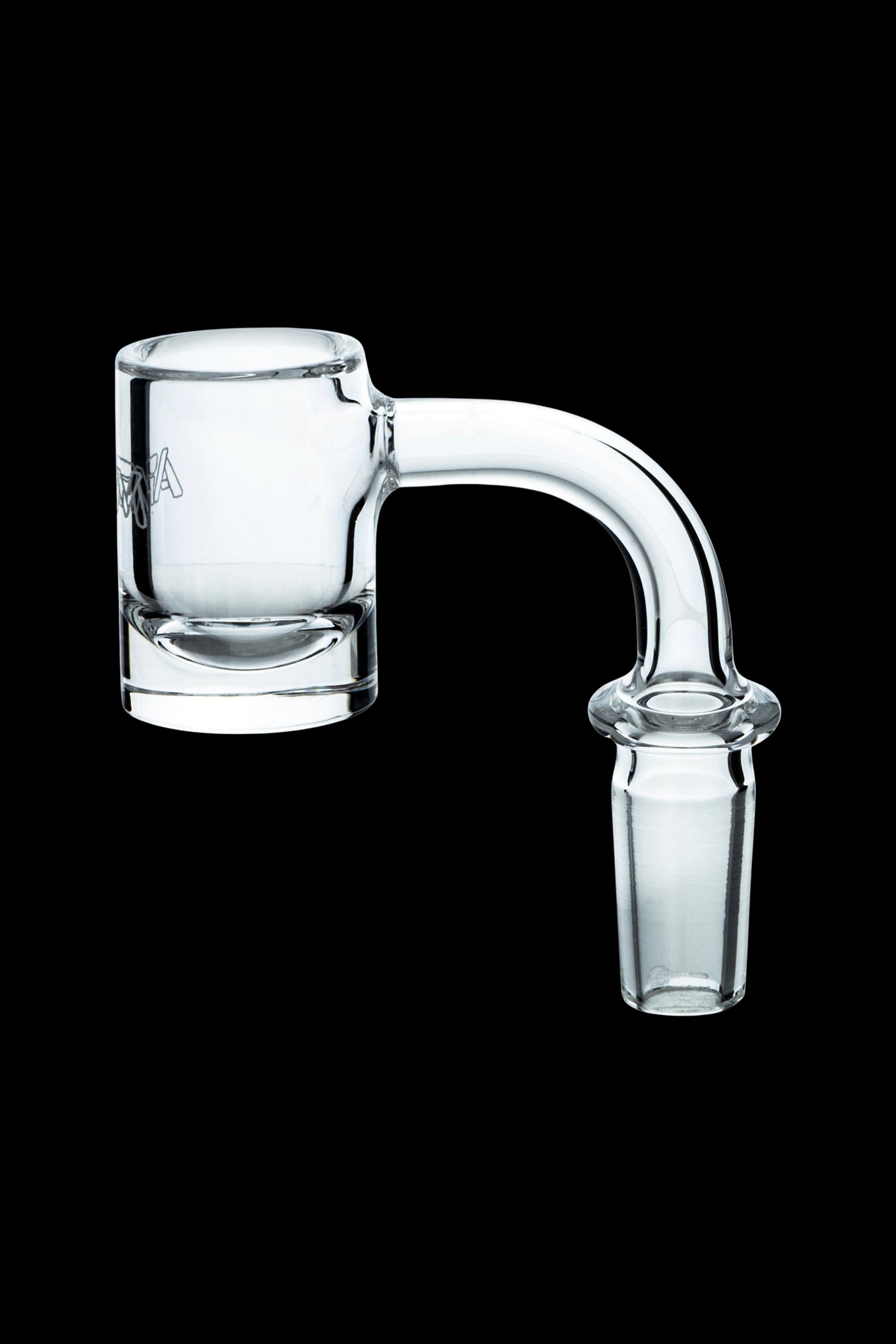 Clear glass dab rig nail with a bent neck and angled bowl.