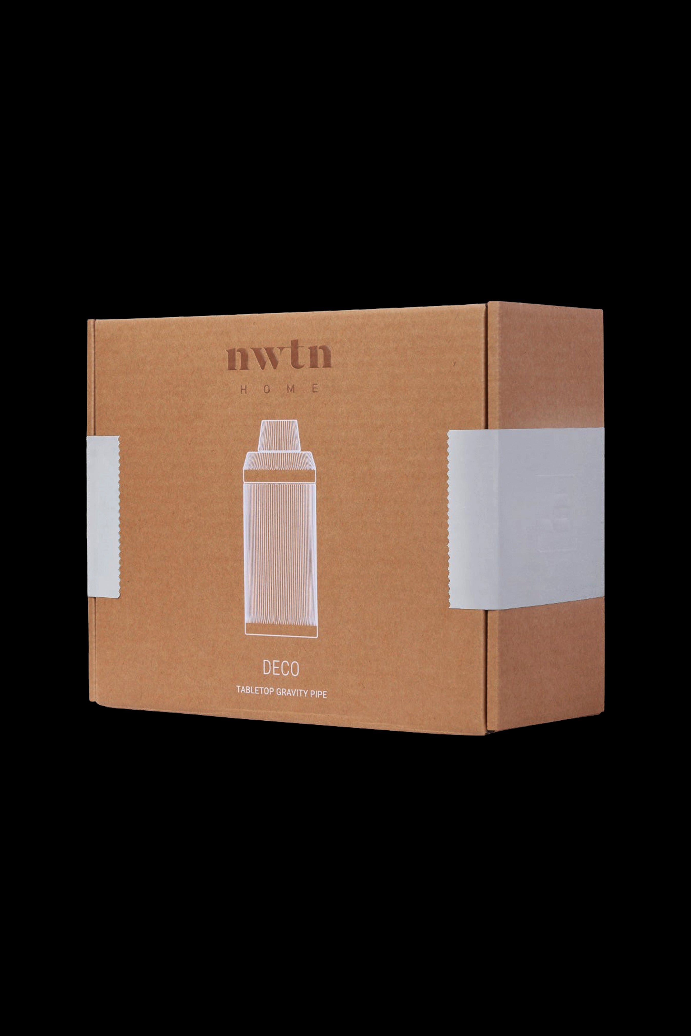 Brown cardboard box for a “nwtn Home Deco Tabletop Gravity Pipe” with a minimalist illustration of the pipe on the front.