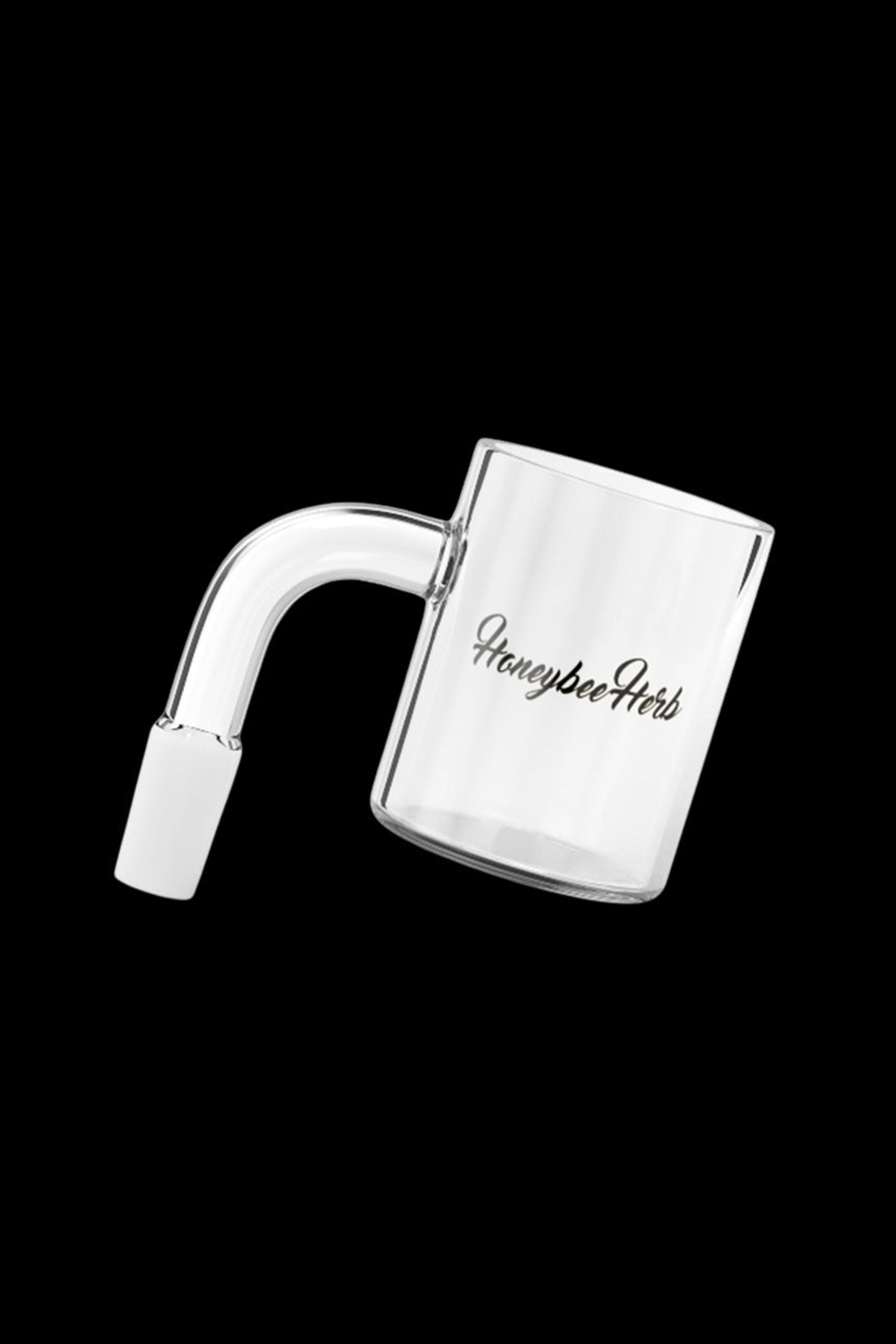 Silver cannabis oil rig with "Honeybee Herb" engraving.