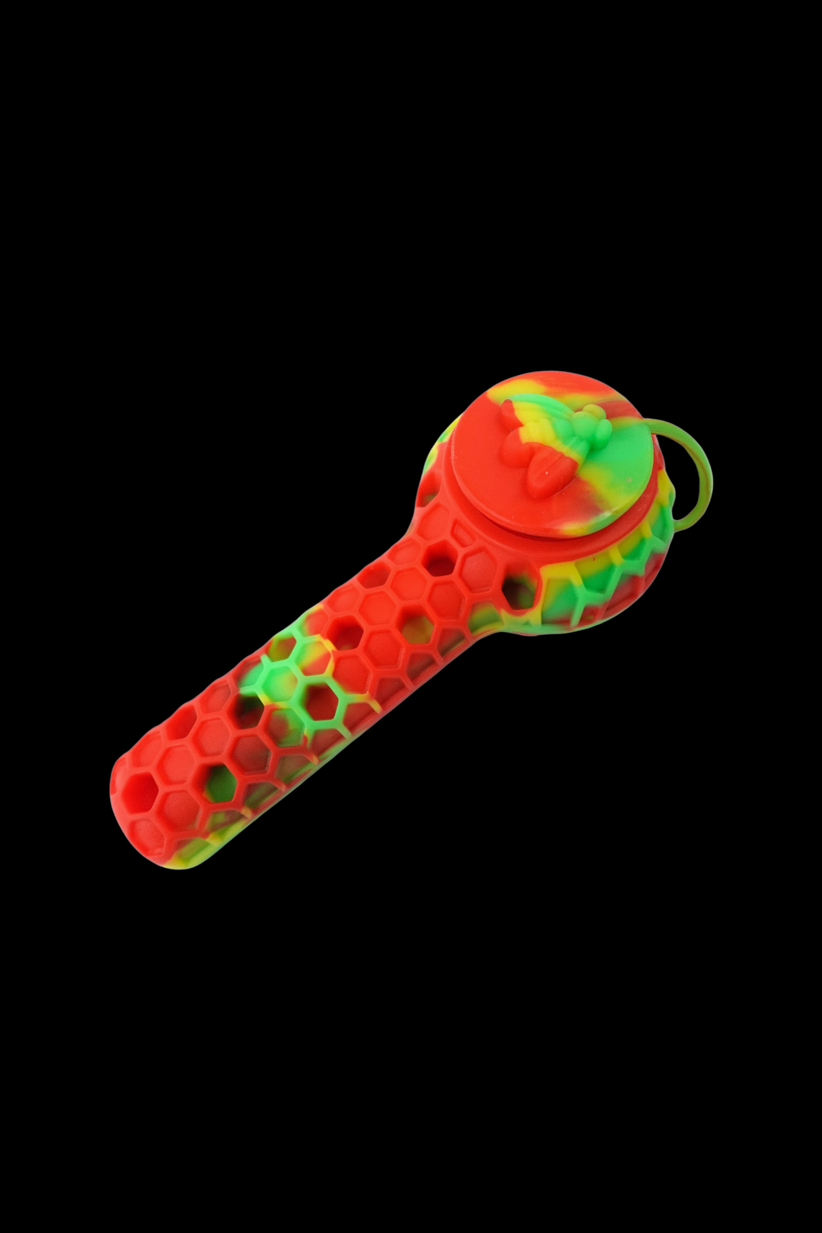 Red and green silicone pipe with honeycomb texture.