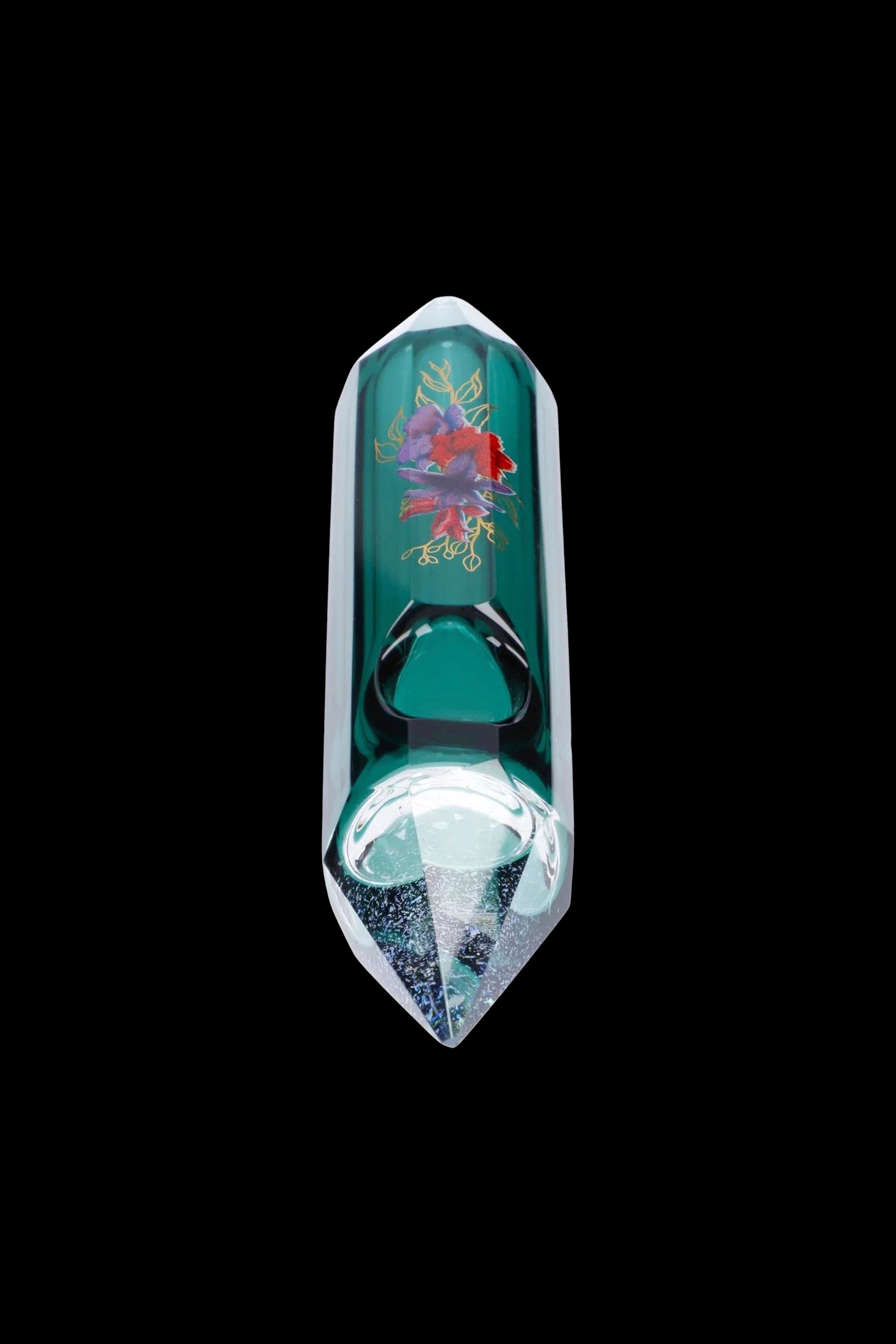 Famous Design Floral Lush Crystal Hand Pipe - Teal