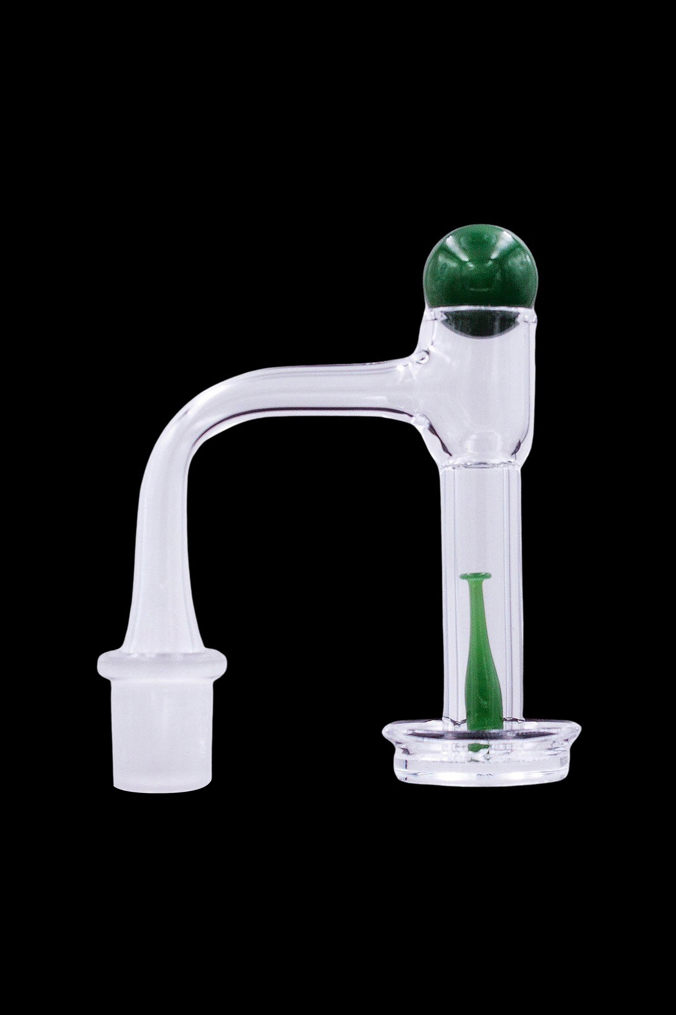 Green and clear glass oil dome with a joint for use with a dab rig.