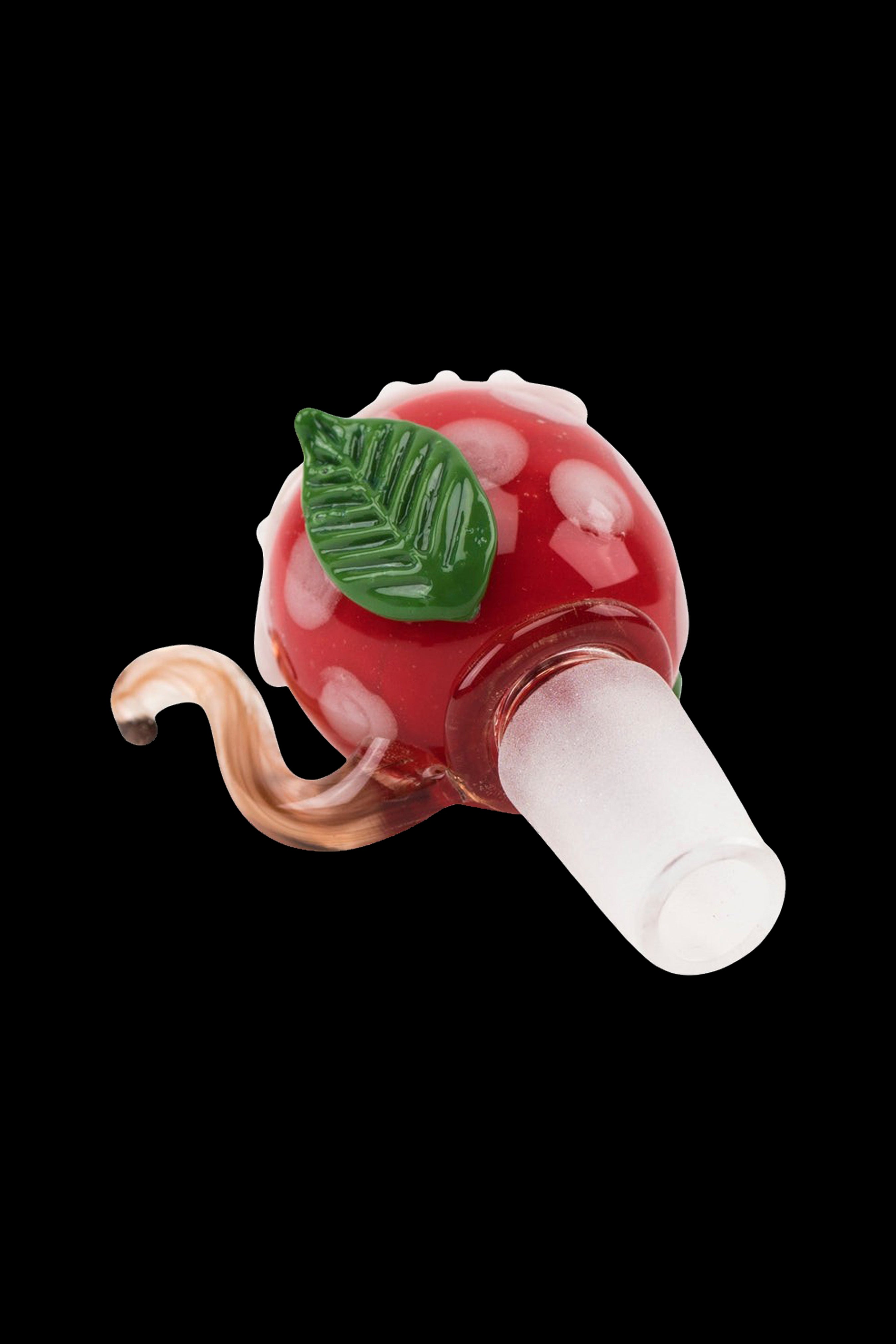 Red glass mushroom-shaped cannabis oil rig attachment.