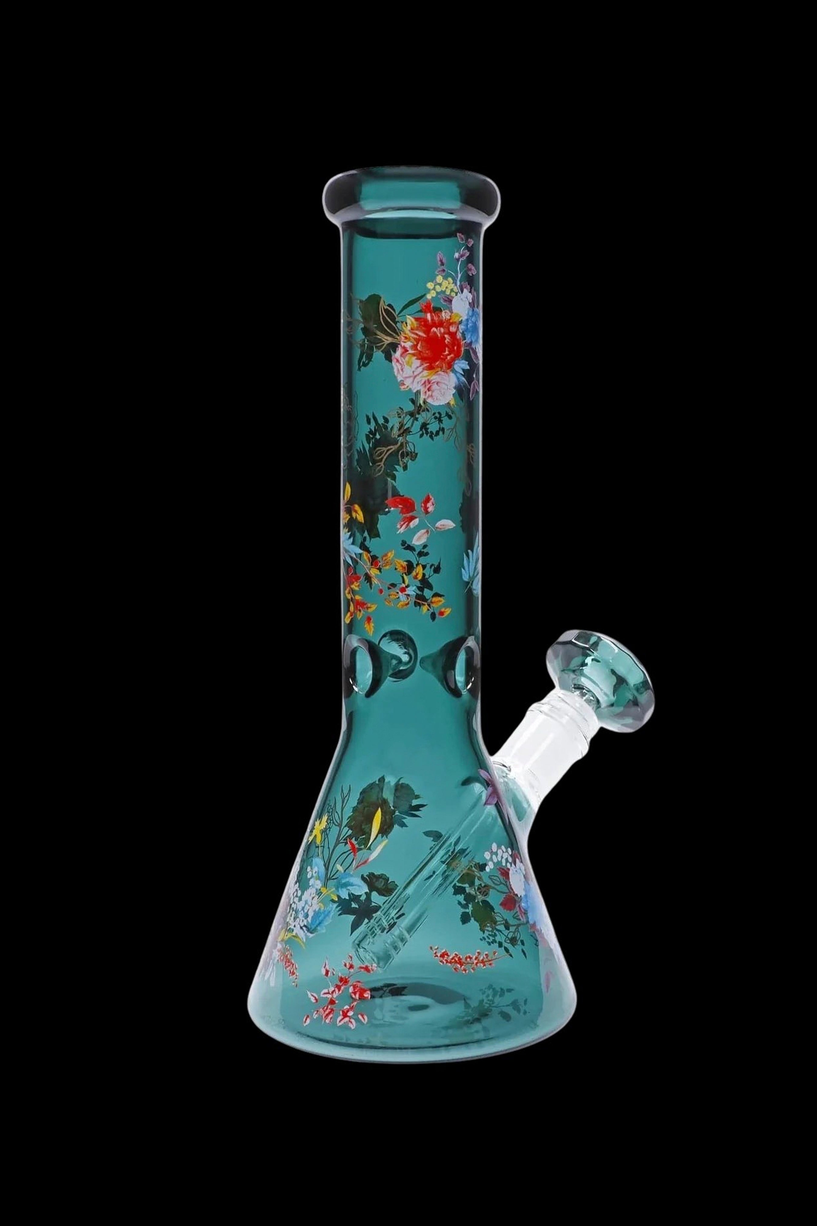 Famous Design Floral Lush Beaker Bong - Teal