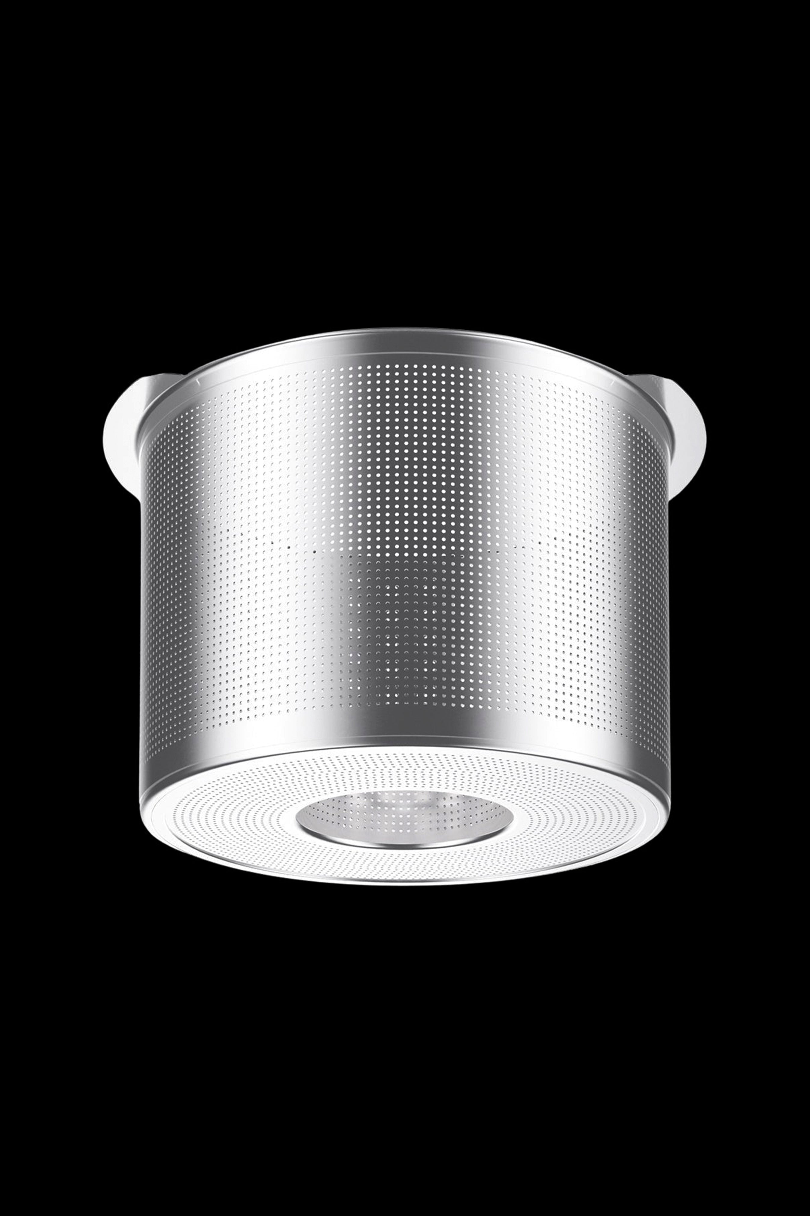 Silver cannabis carbon filter for odor control, studio shot.