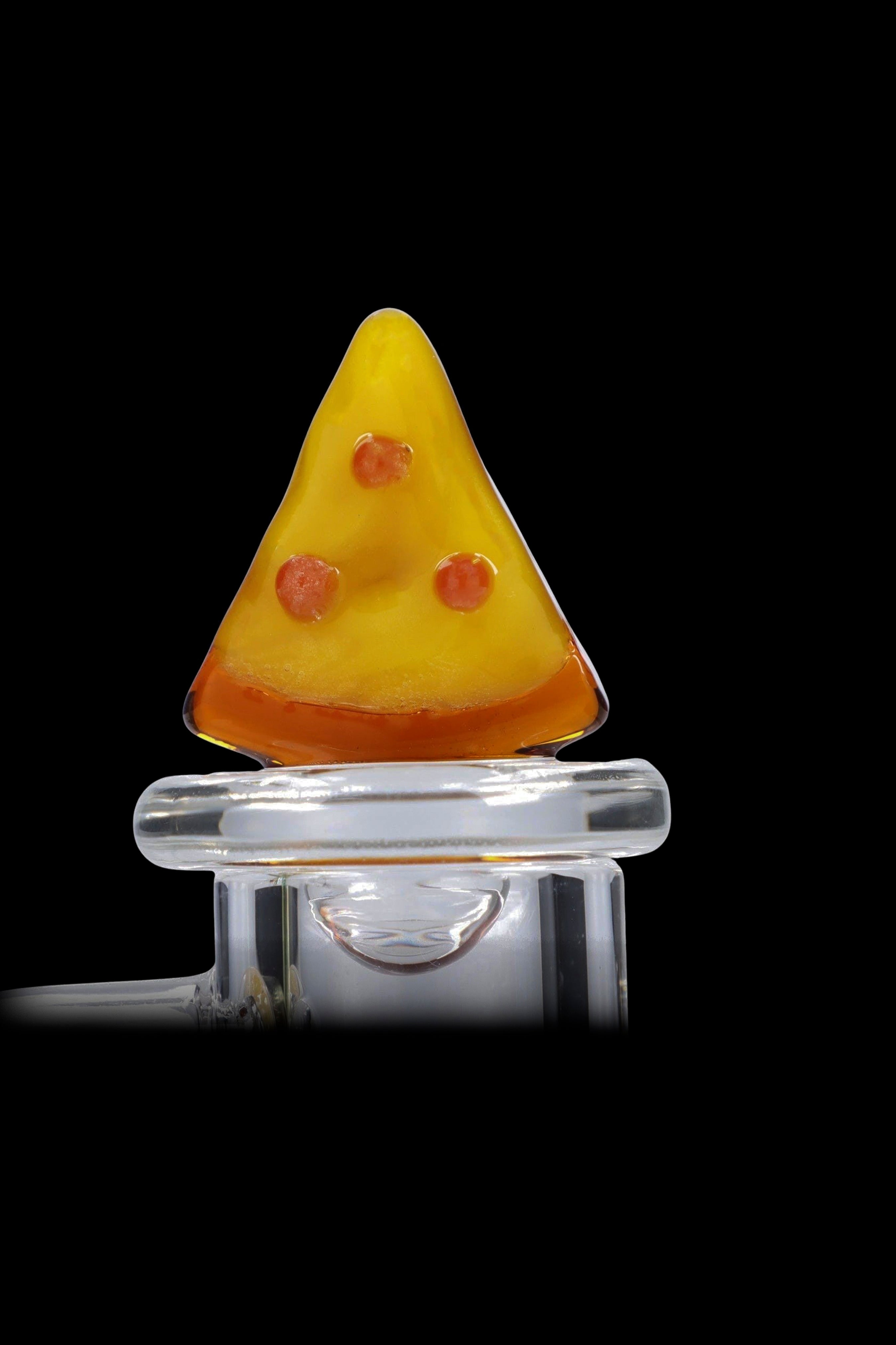 Orange glass dab nail with three red accents, mounted on a clear glass downstem.