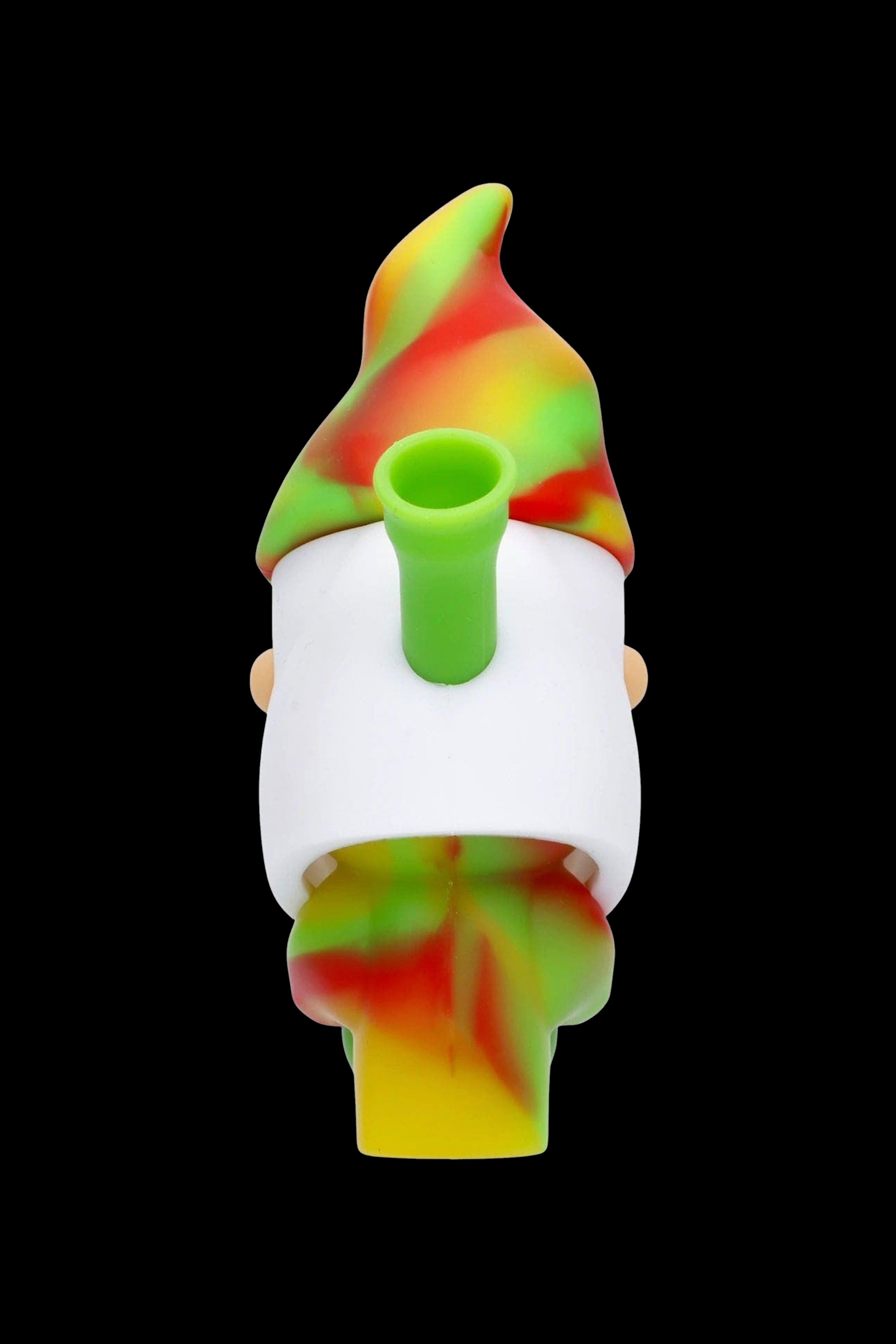 Colorful silicone water pipe shaped like a garden gnome.