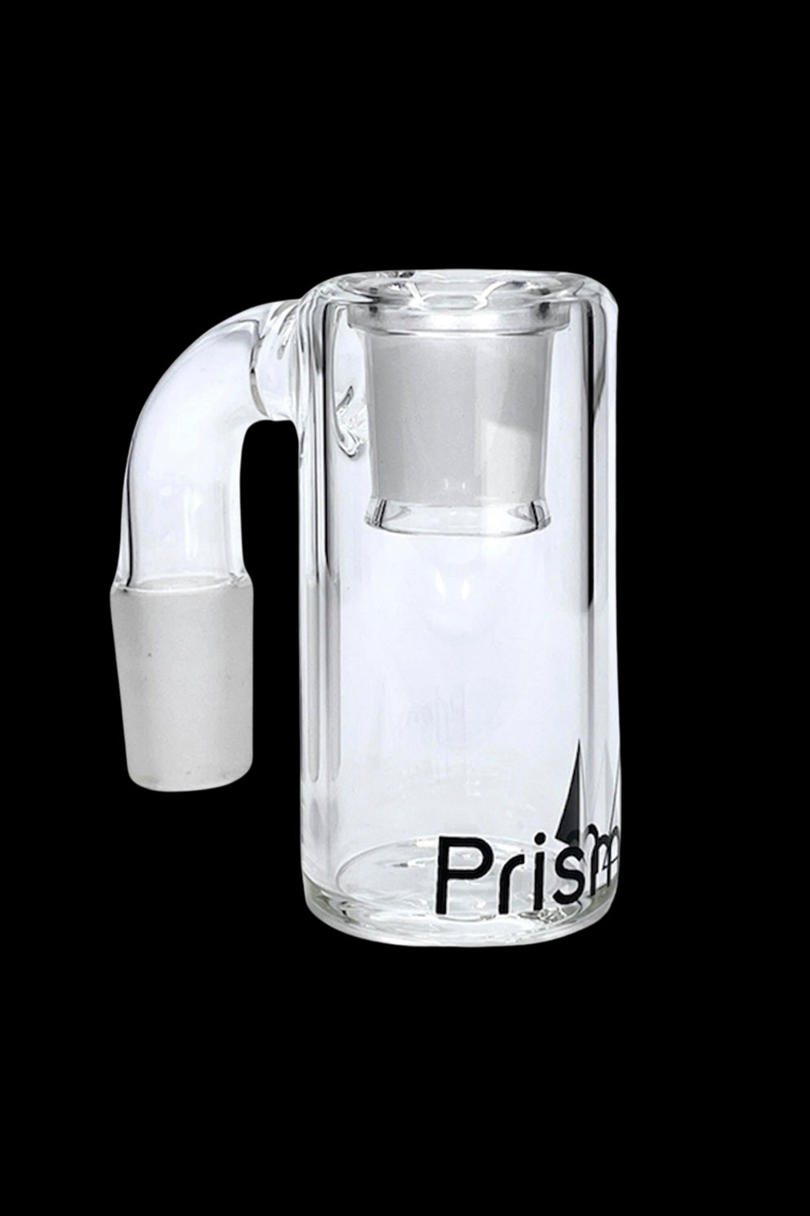 Clear glass cannabis bubbler with “Prism” logo.