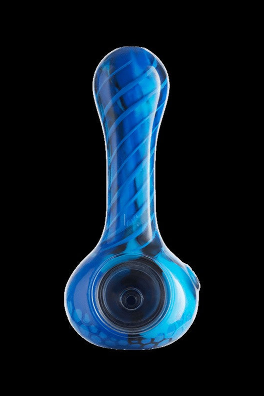 Blue glass pipe for smoking cannabis.