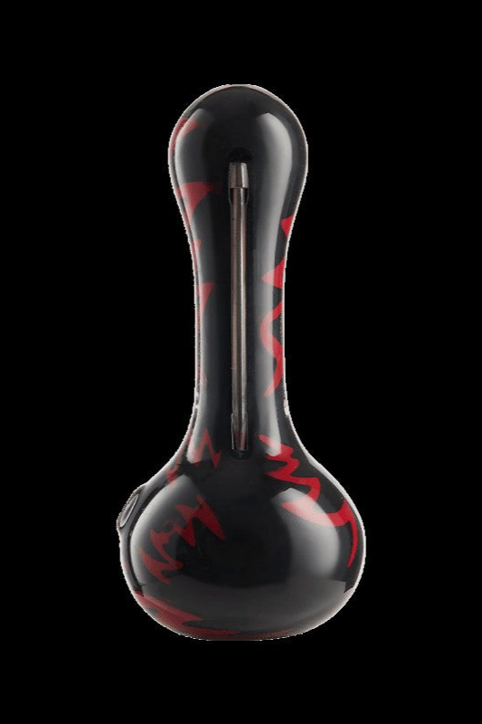 Black glass oil rig with red accents.