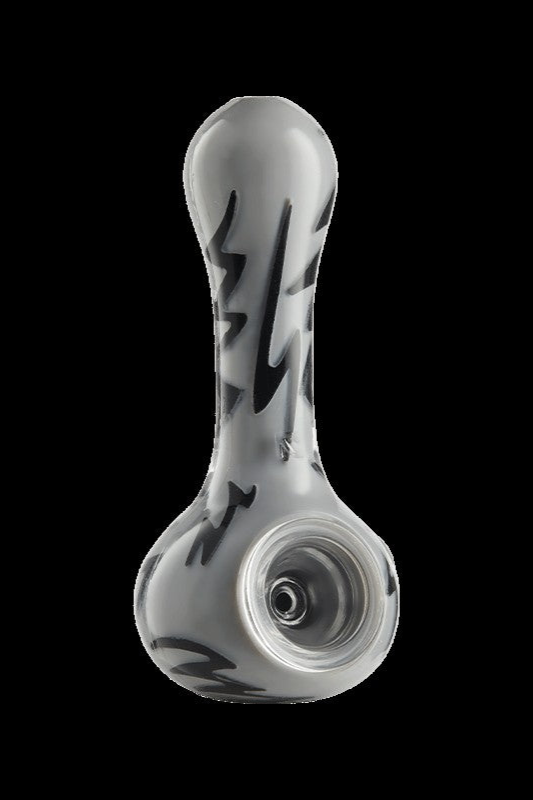 Clear glass pipe with black splatter design.