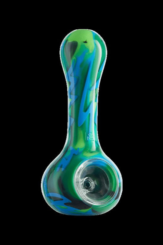 Green and blue glass pipe for smoking cannabis.