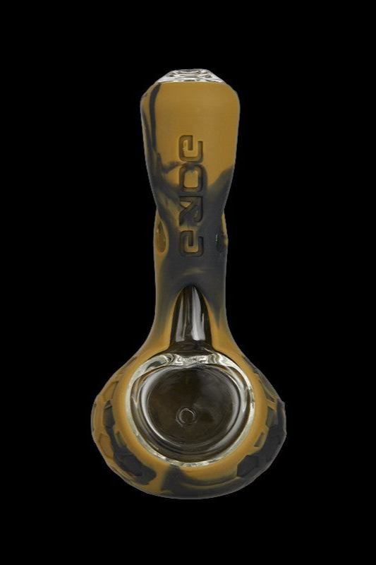 Golden glass pipe with black accents, featuring the brand "eose" vertically along the neck.