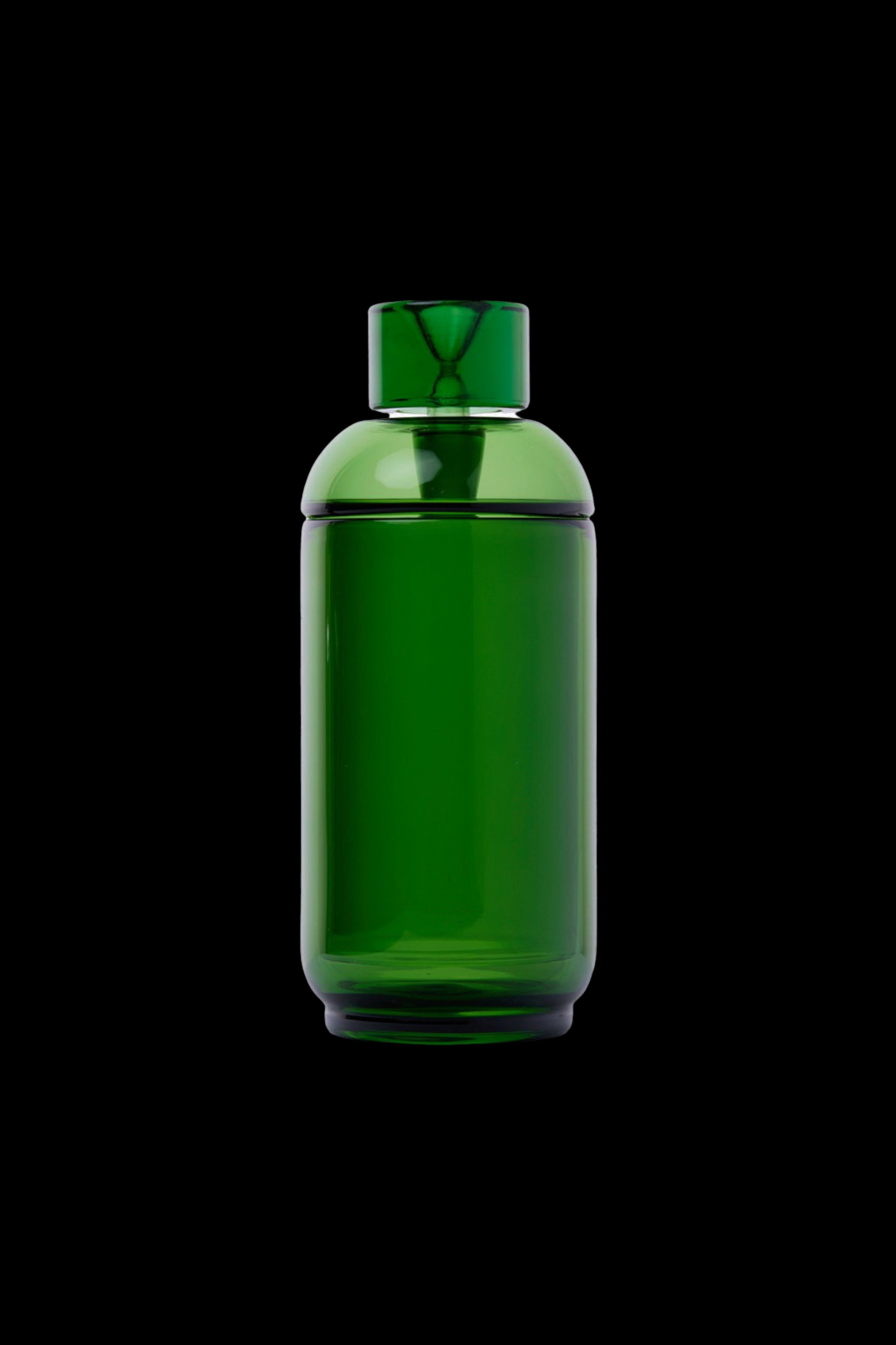 Emerald green glass cannabis oil vial with a unique, rounded cap.