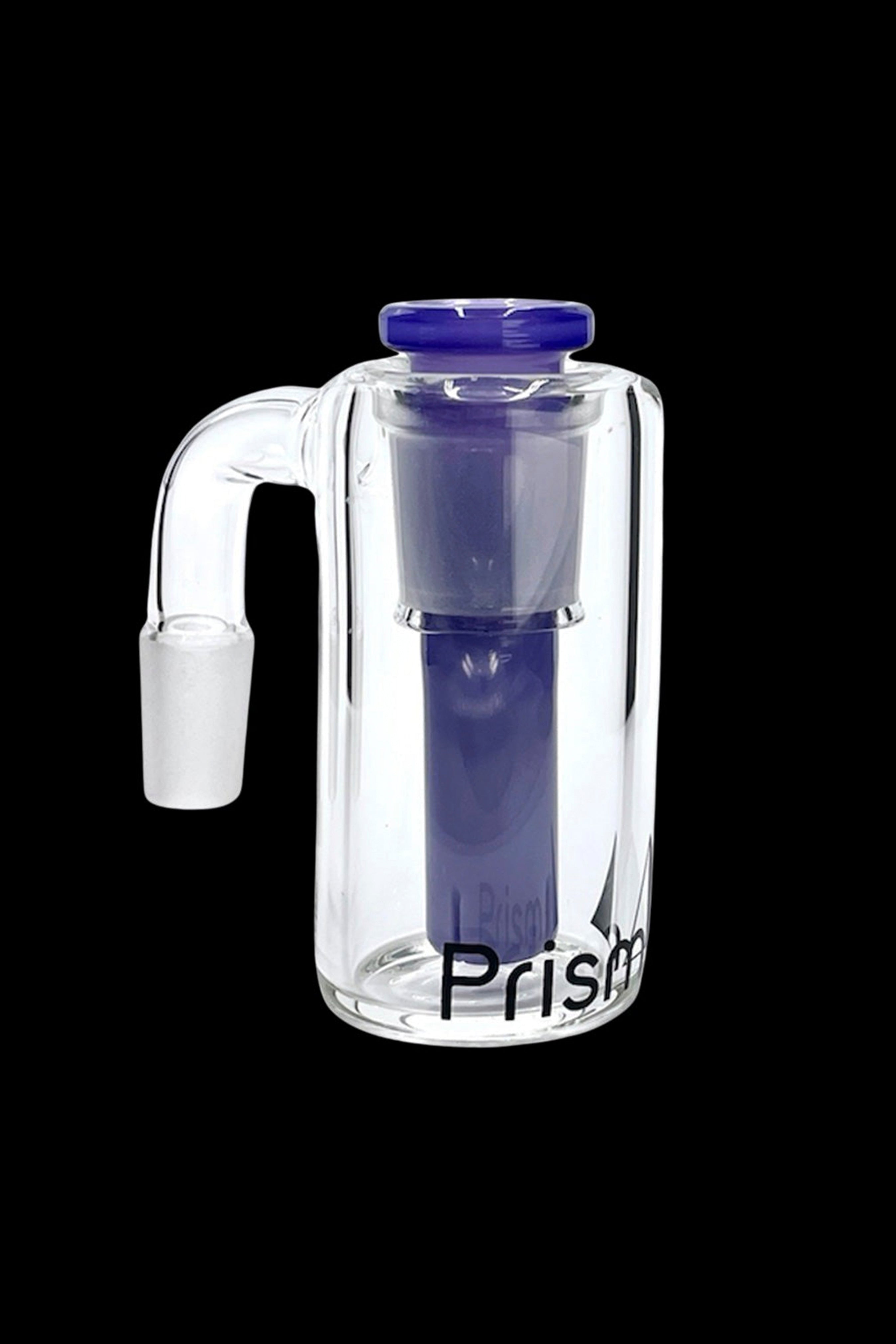 Glass bubbler with blue accents, used for smoking cannabis.