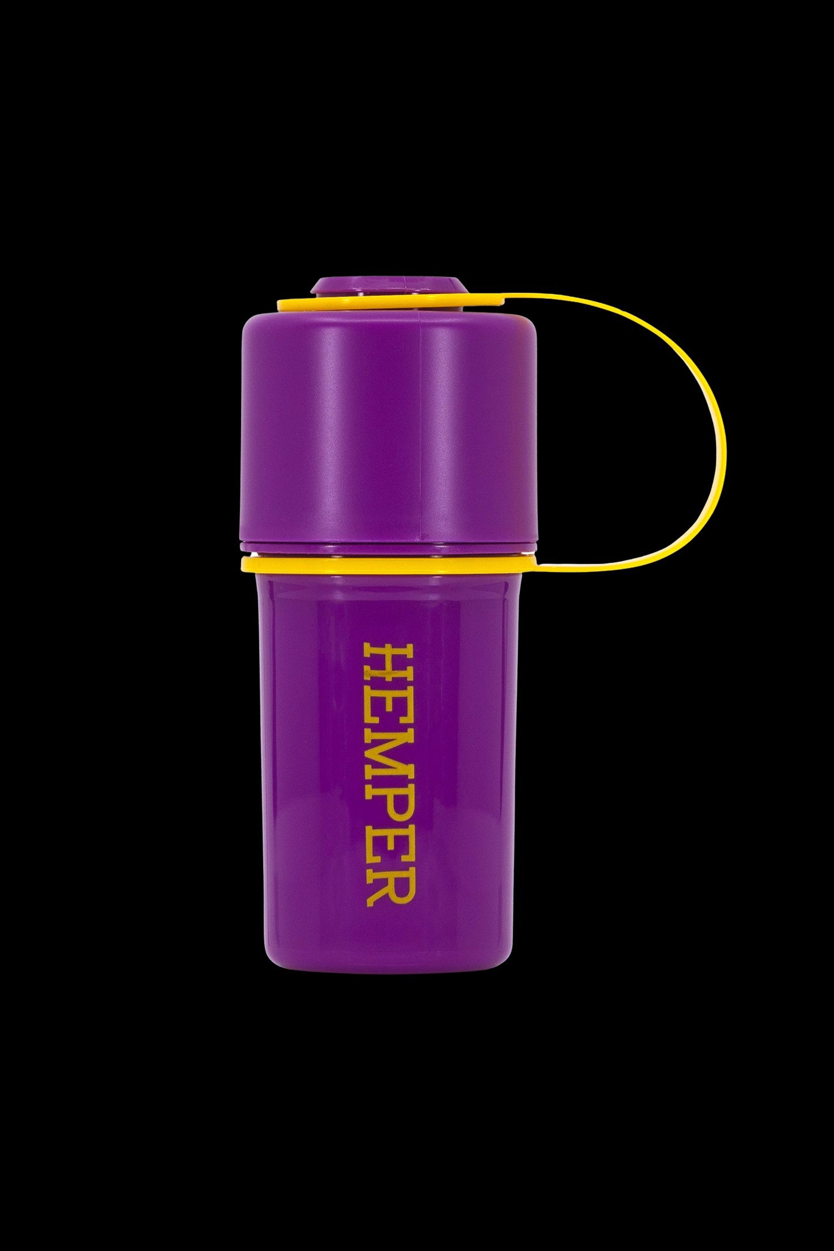 Purple Hempener smoking device with yellow lanyard.