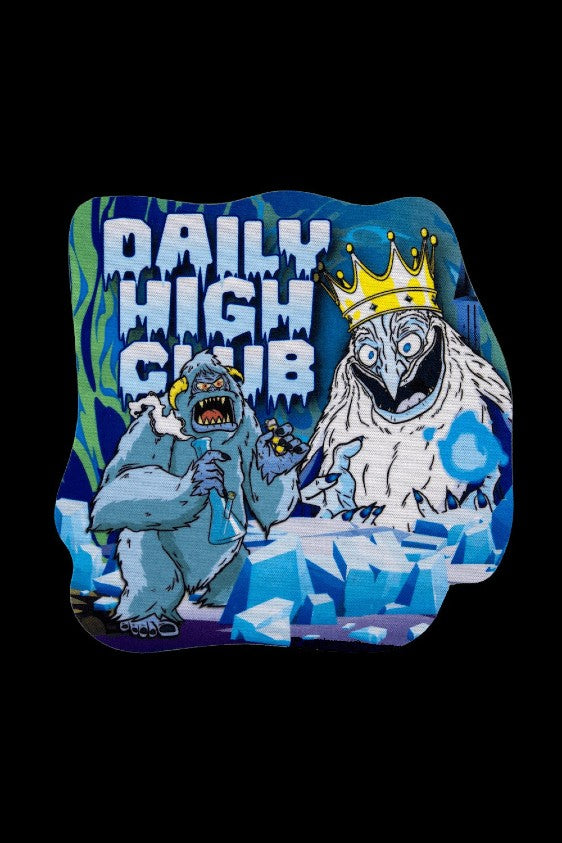 A patterned tray with colorful cartoon monsters and the text "DAILY HIGH CLUB" in bold lettering.