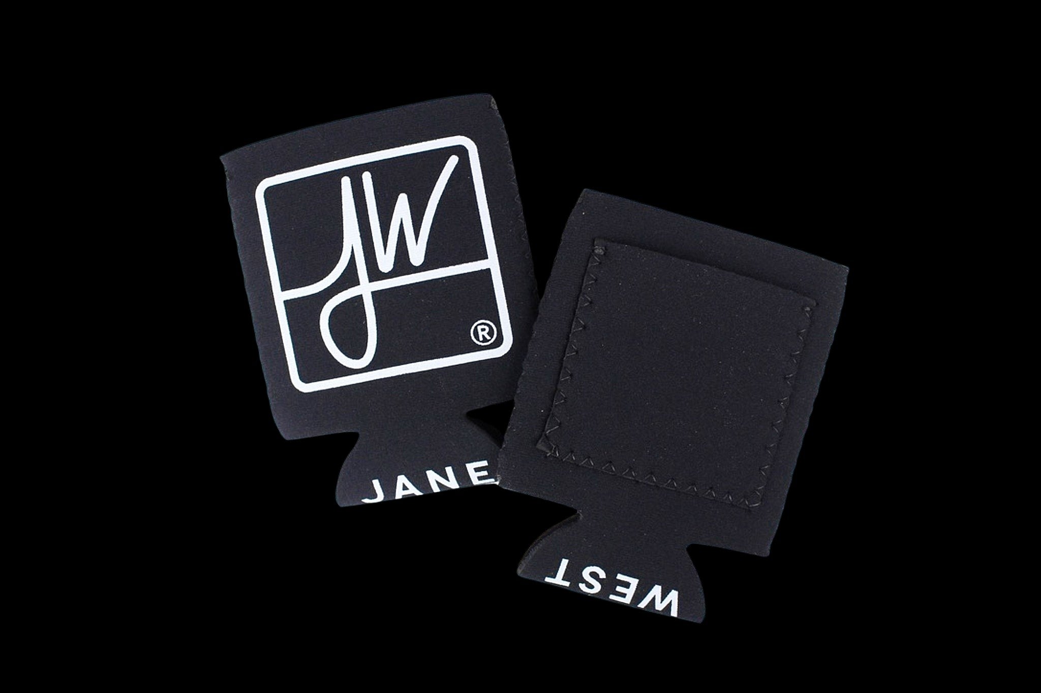 Black branded packaging for cannabis accessories with a white logo and text reading “Jane West.”