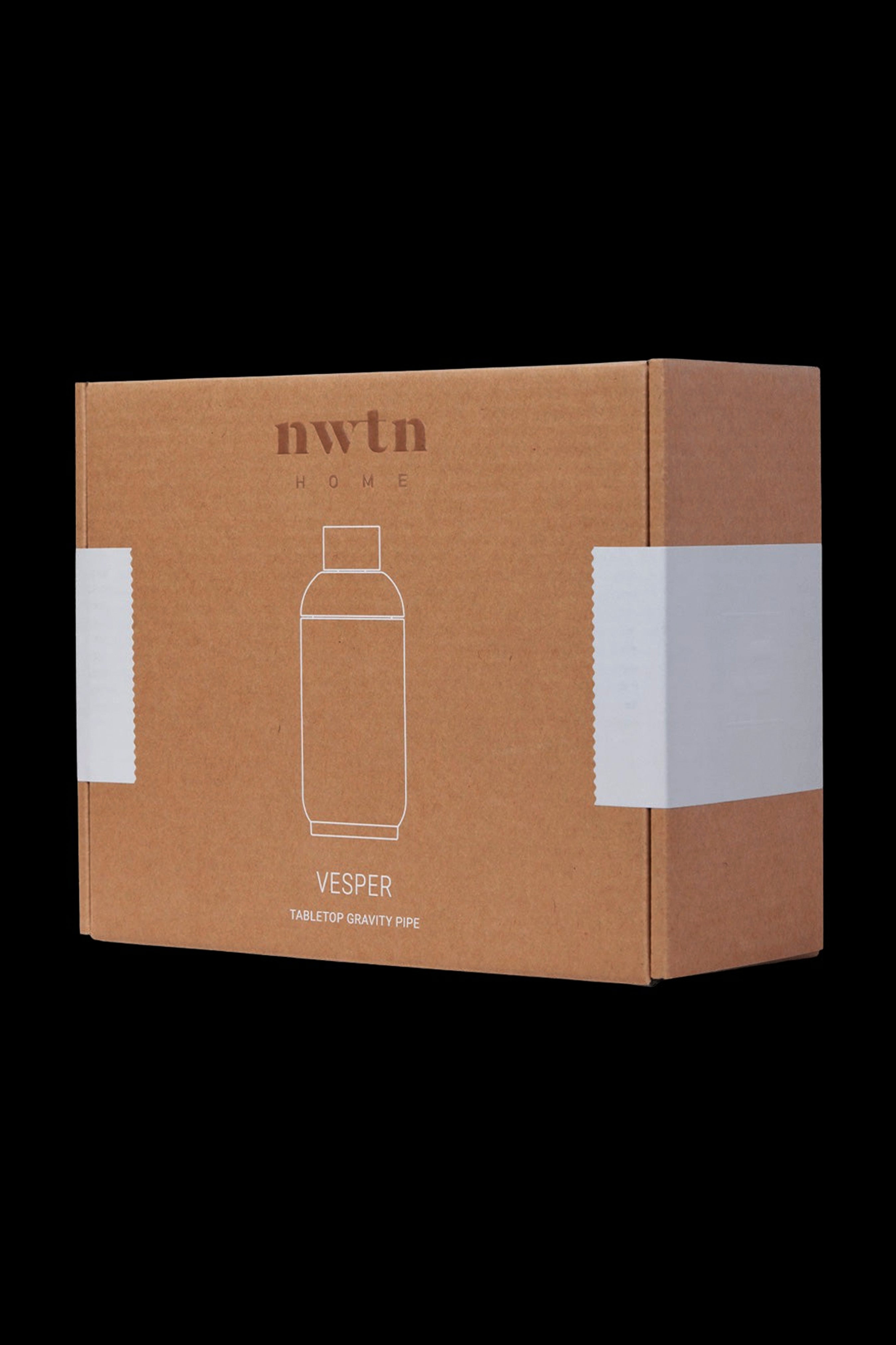 Brown cardboard box for “nwtn Home” Vesper tabletop gravity pipe.