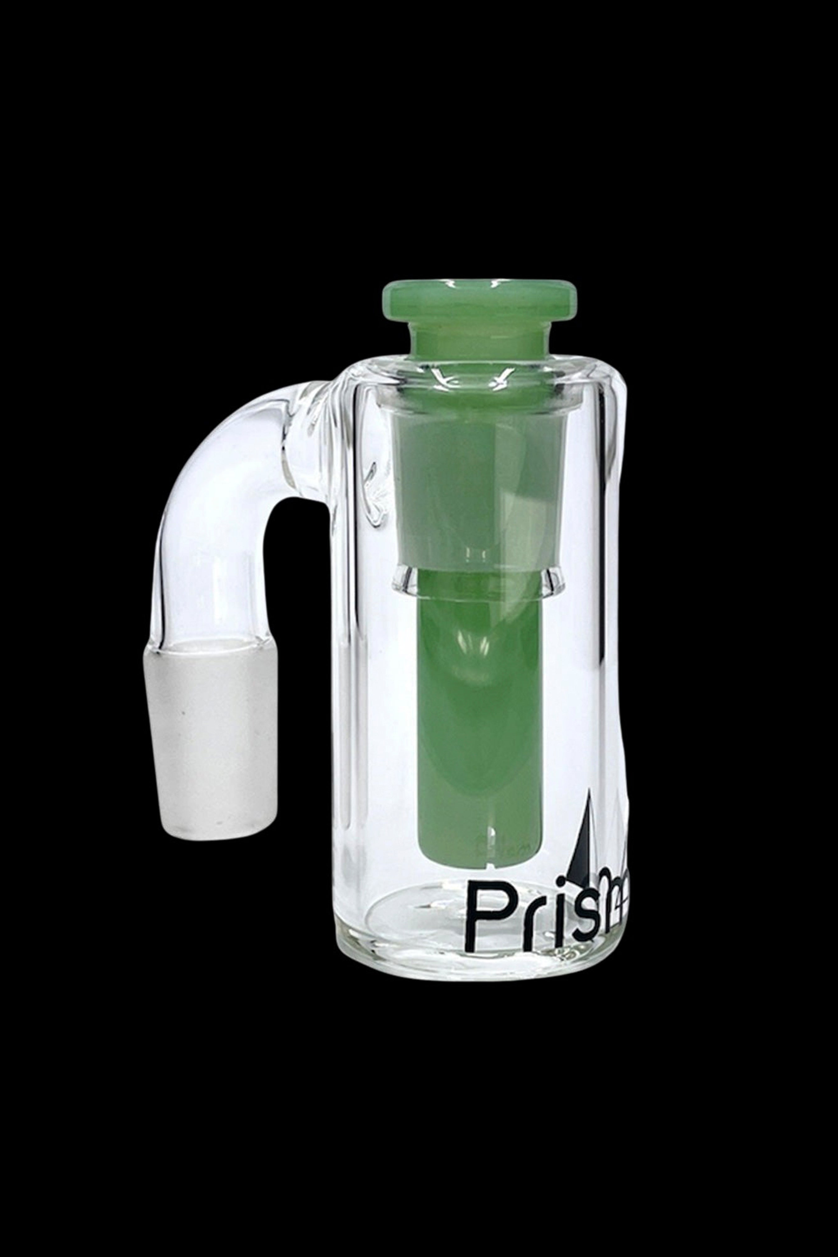 Clear glass bubbler with a green diffuser downstem, branded "Prism."