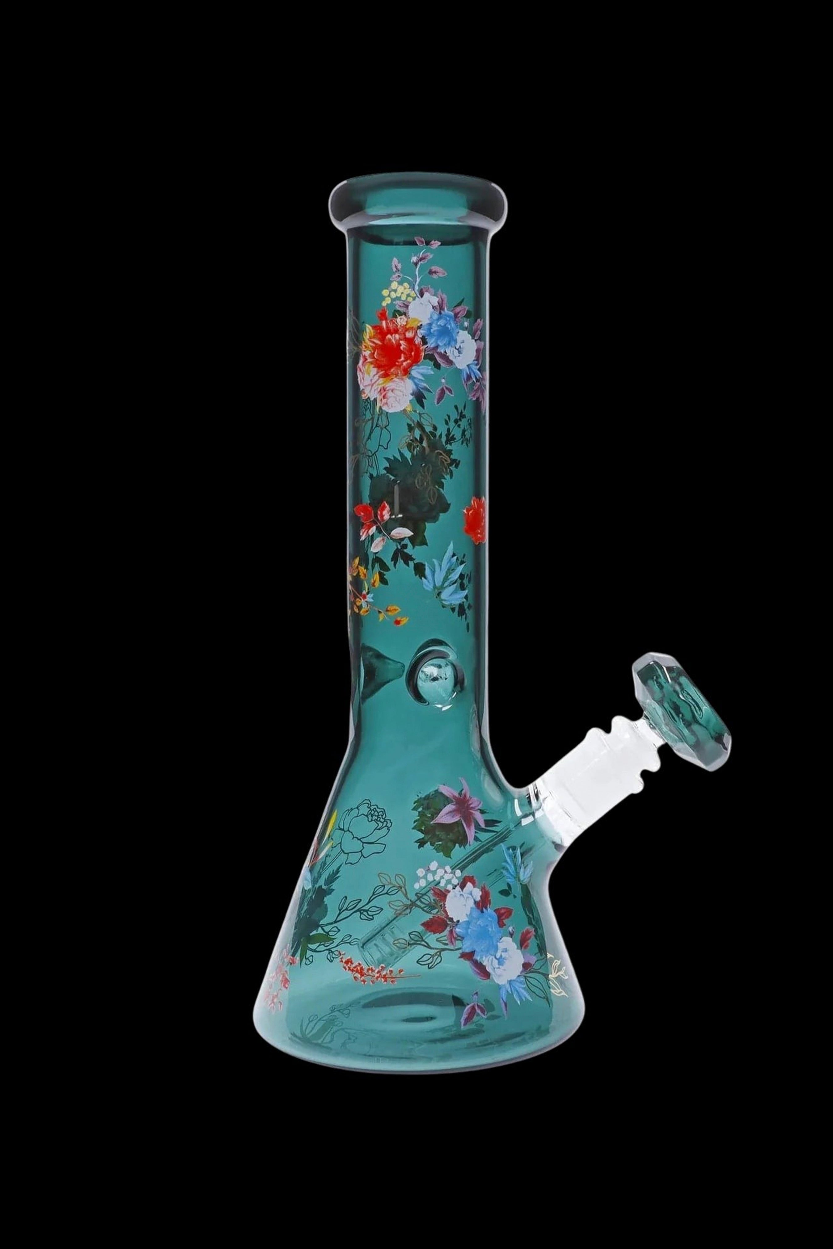 Famous Design Floral Lush Beaker Bong - Teal
