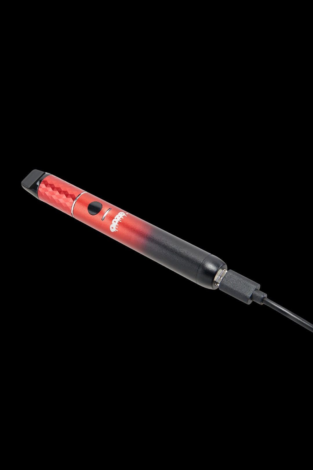 Red and black cannabis dab pen on a black background.